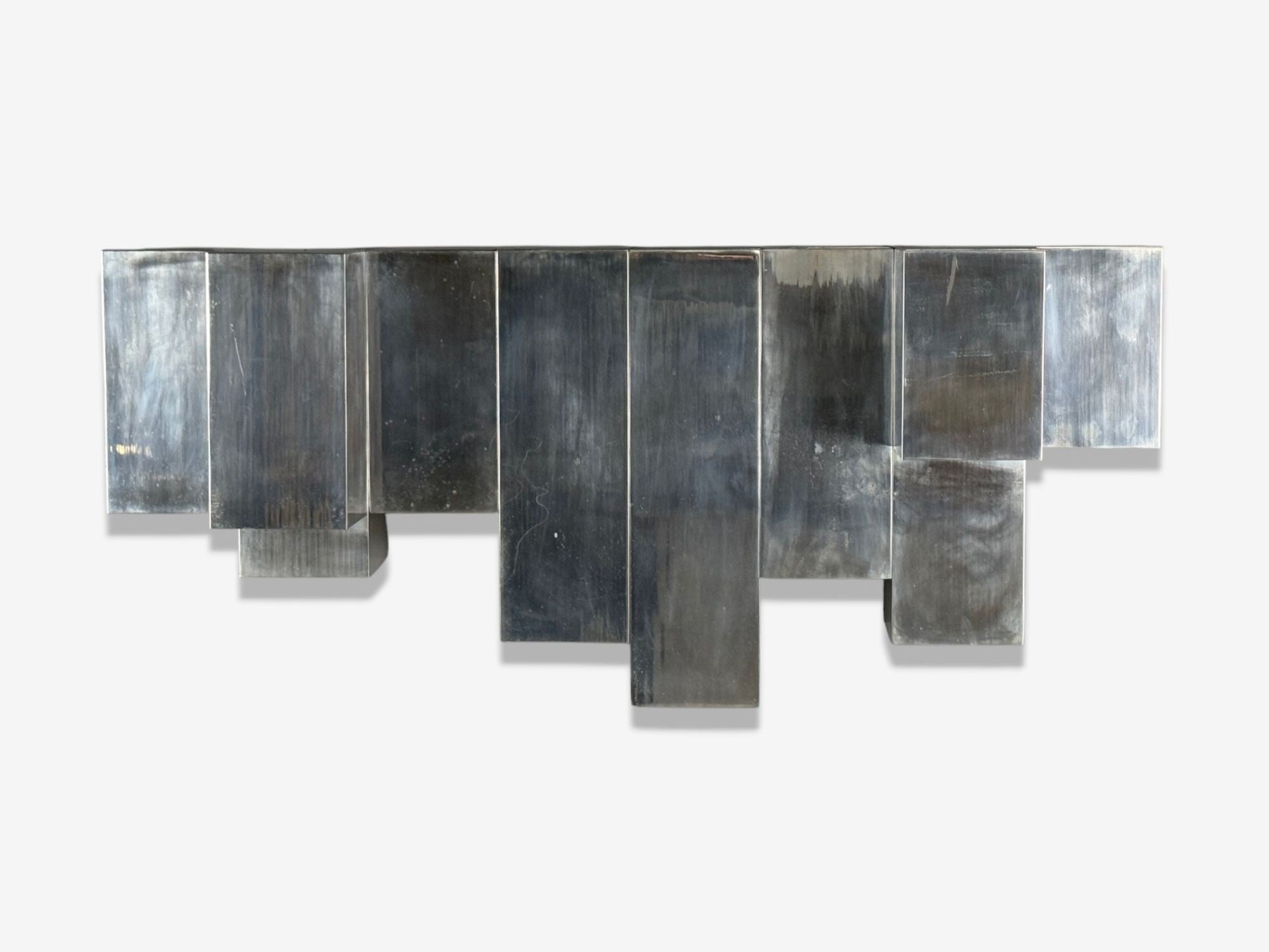 Paul Evans Style, Patchwork Chrome, Mirrored Wall Shelf, USA, 1980s