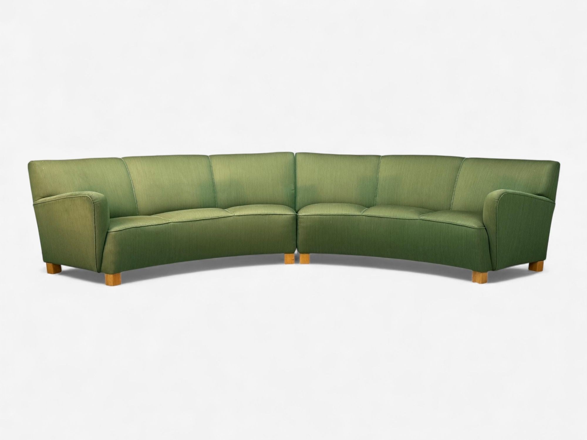 Danish Cabinetmaker, Fabric, Wood, Monumental Banana Sofa, Denmark, 1960s