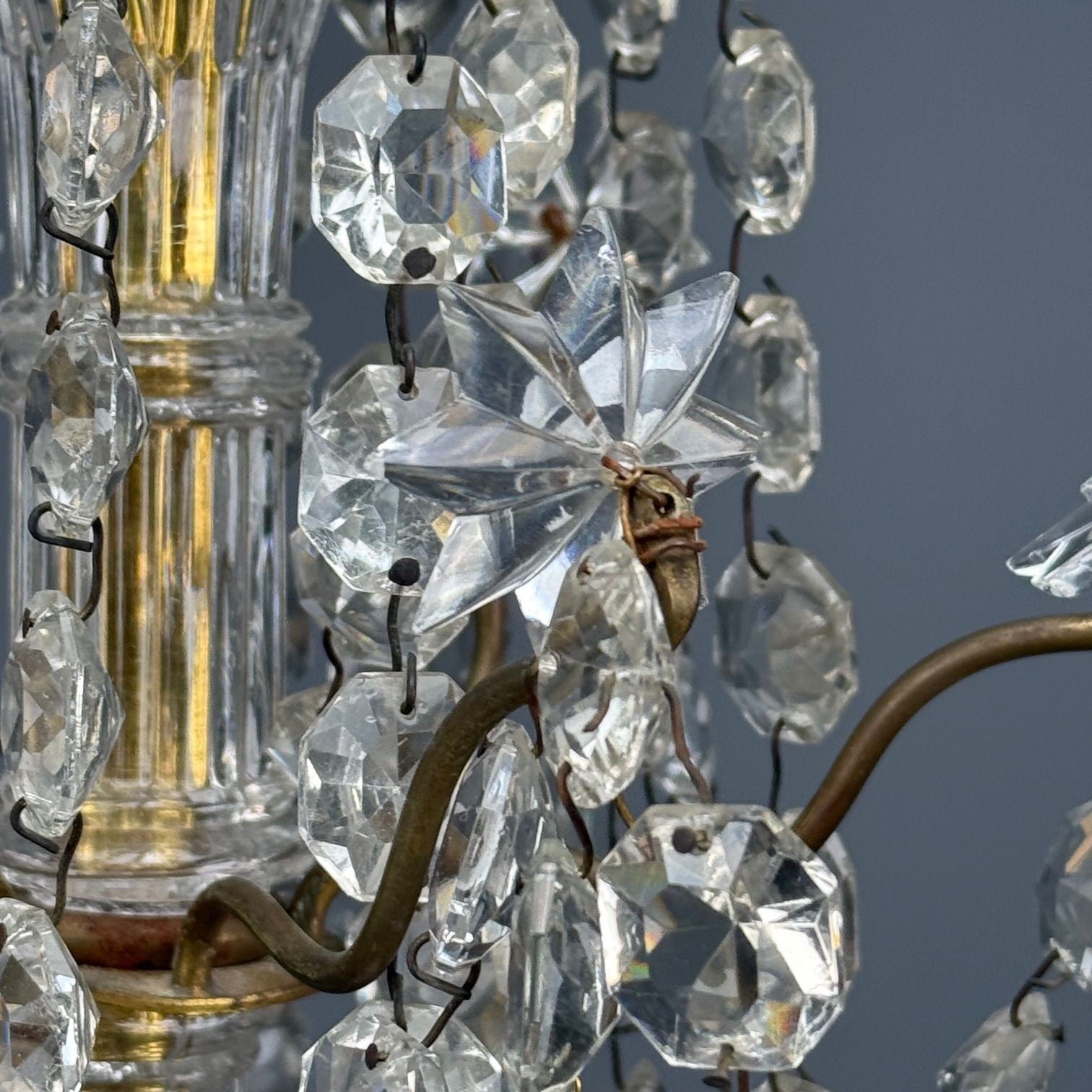 19th Century Thirty-Light Crystal and Brass Column Form Chandelier, Baccarat