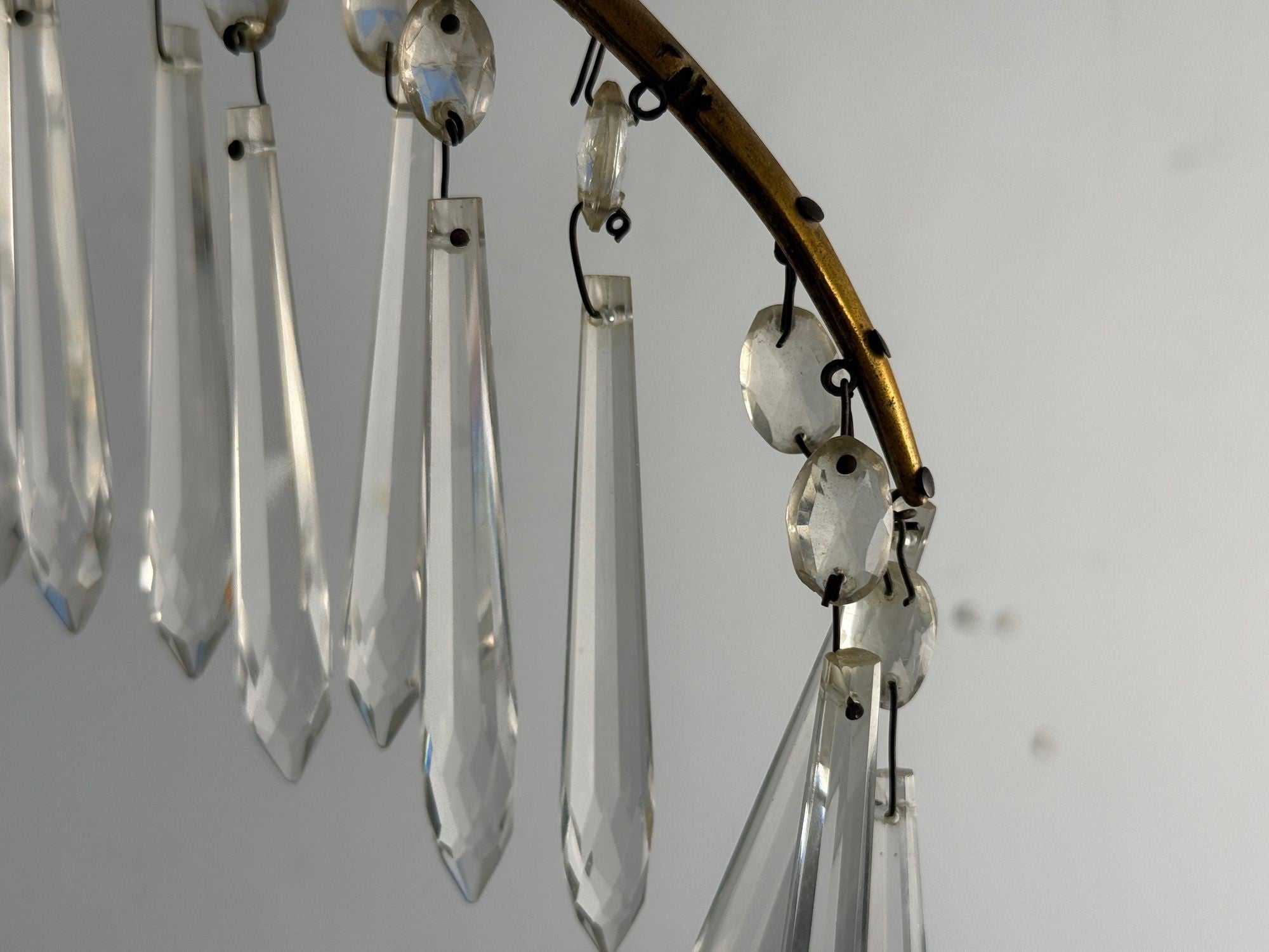 Maison Jansen, Feather Form Wall Sconces, Crystal, Bronze, France, 1940s