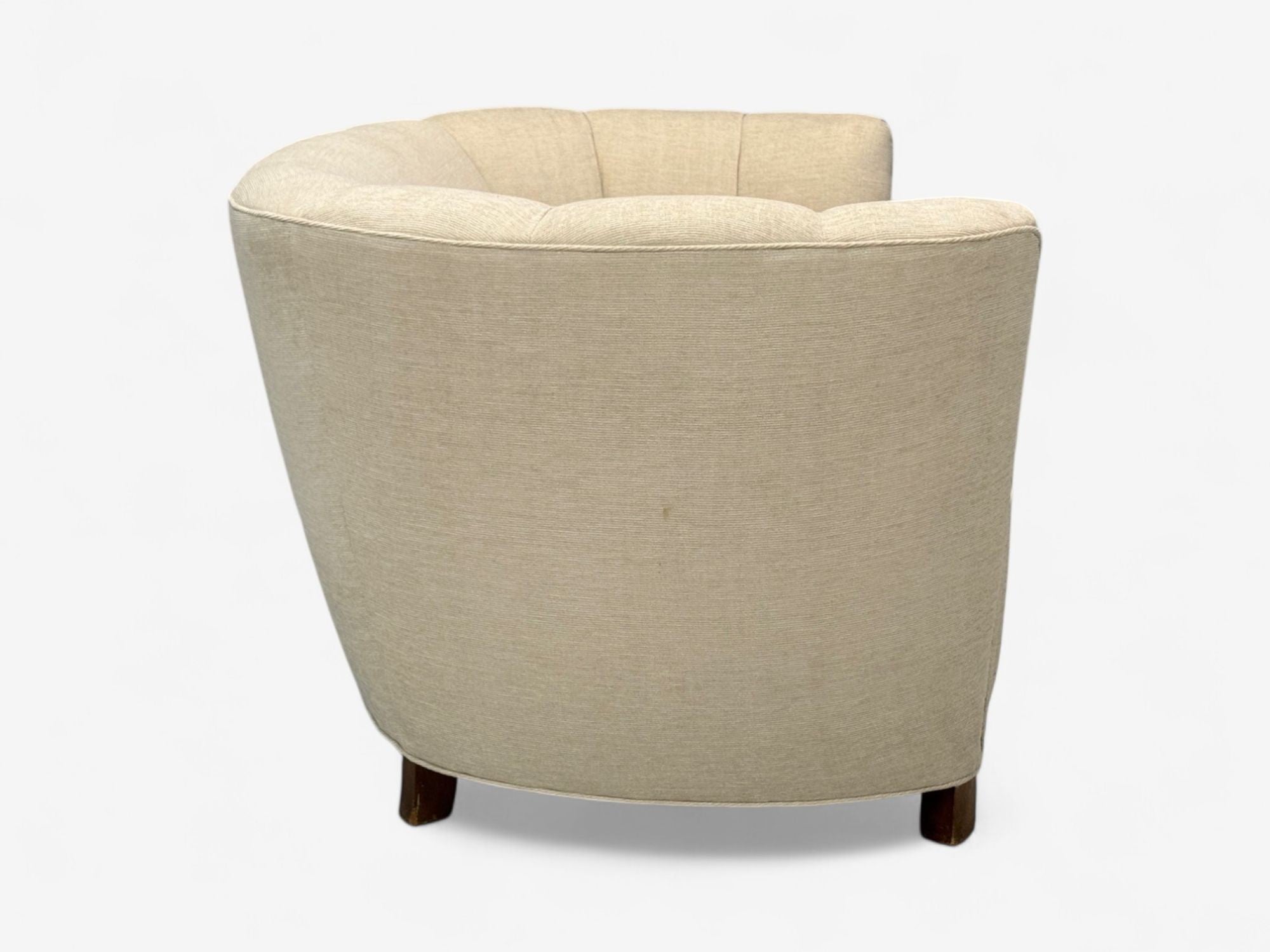 Danish Modern, Beige Fabric, Oak, Banana Sofa, Denmark, 1940s