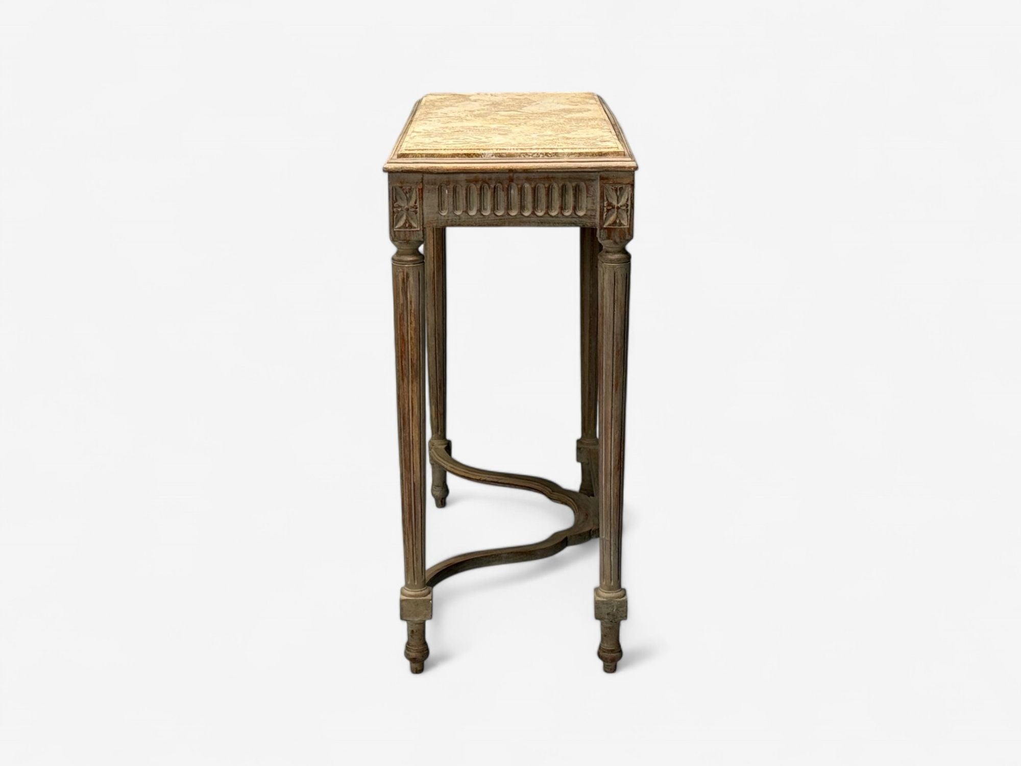 Gustavian, Louis XVI Style, Console Tables, Distressed Grey Wood, Marble, France