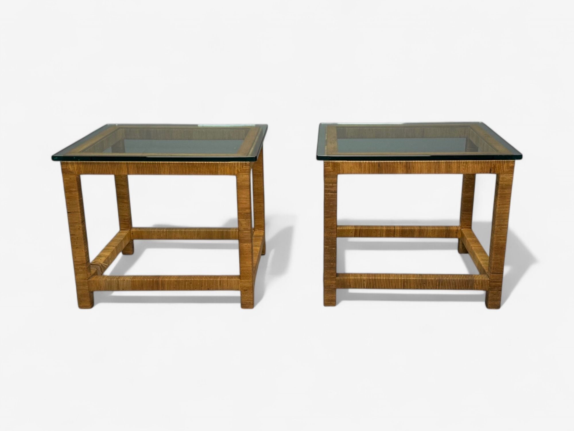 Bielecky Brothers, Modern Side Tables, Cane Wrap, Glass, USA, 21st C.