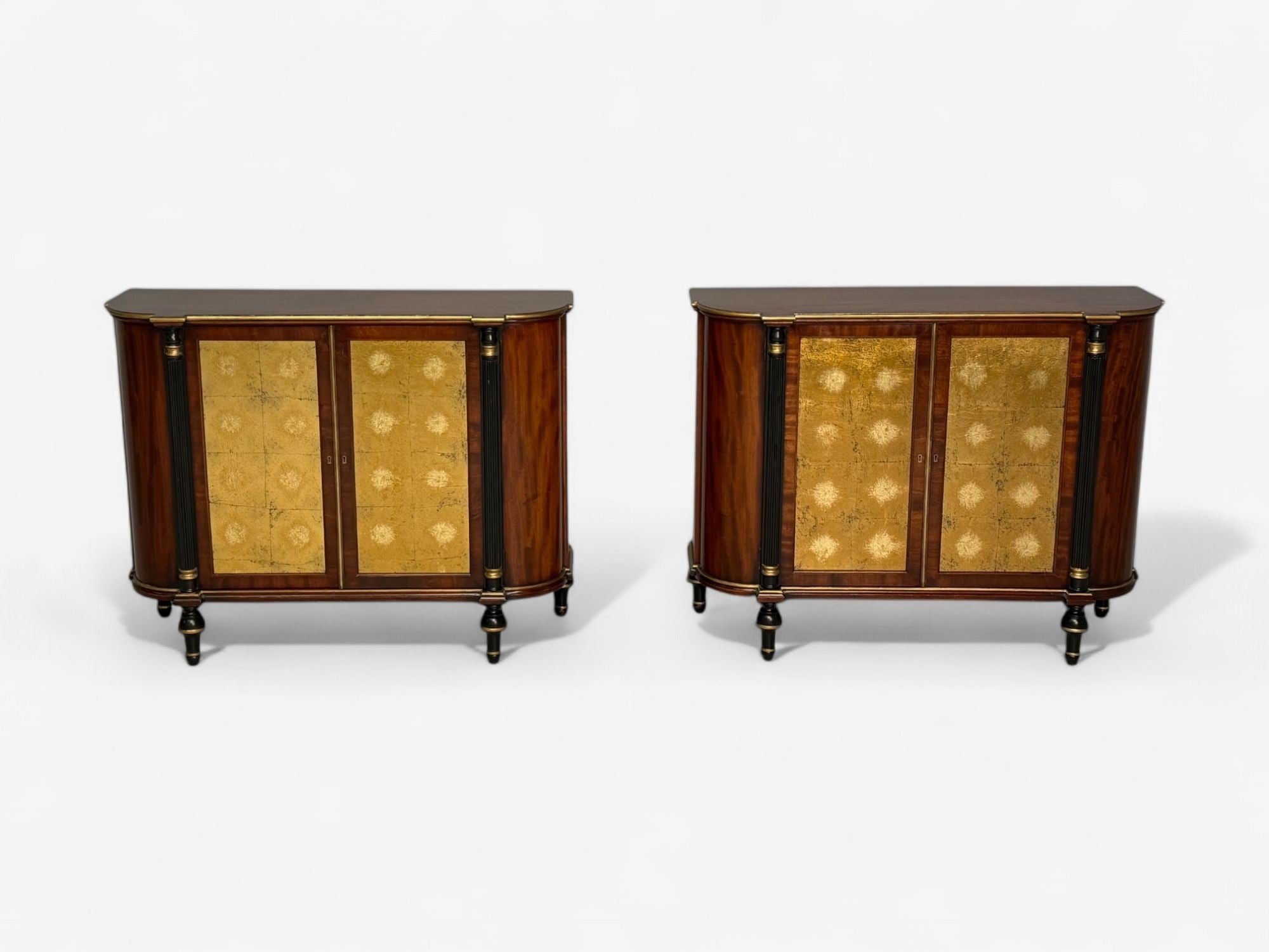 Maison Jansen Style, Console Table Cabinets, Flame Mahogany, Eglomise Glass