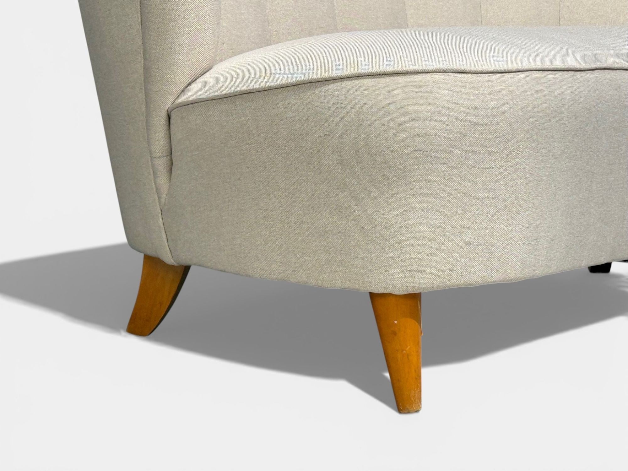 Carl-Johan Boman, Settee, Beige Linen, Wood, Finland, 1950s