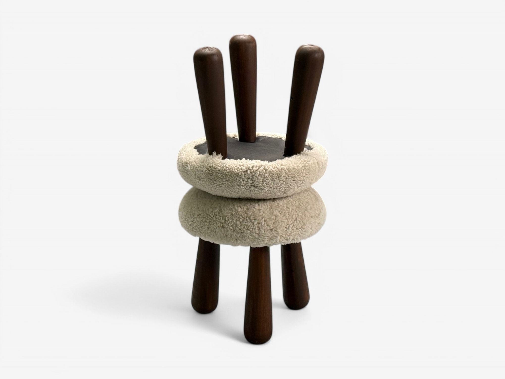 Contemporary, Danish Modern, Sheepskin Stools, Beige Sheepskin, Maple, 21st C.