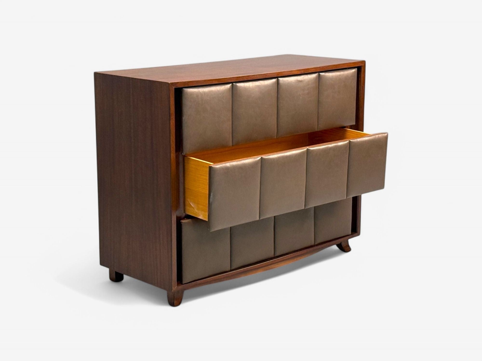 Gilbert Rohde, Mid-Century Modern, Dressers, Leather, Stained Wood, 1940s