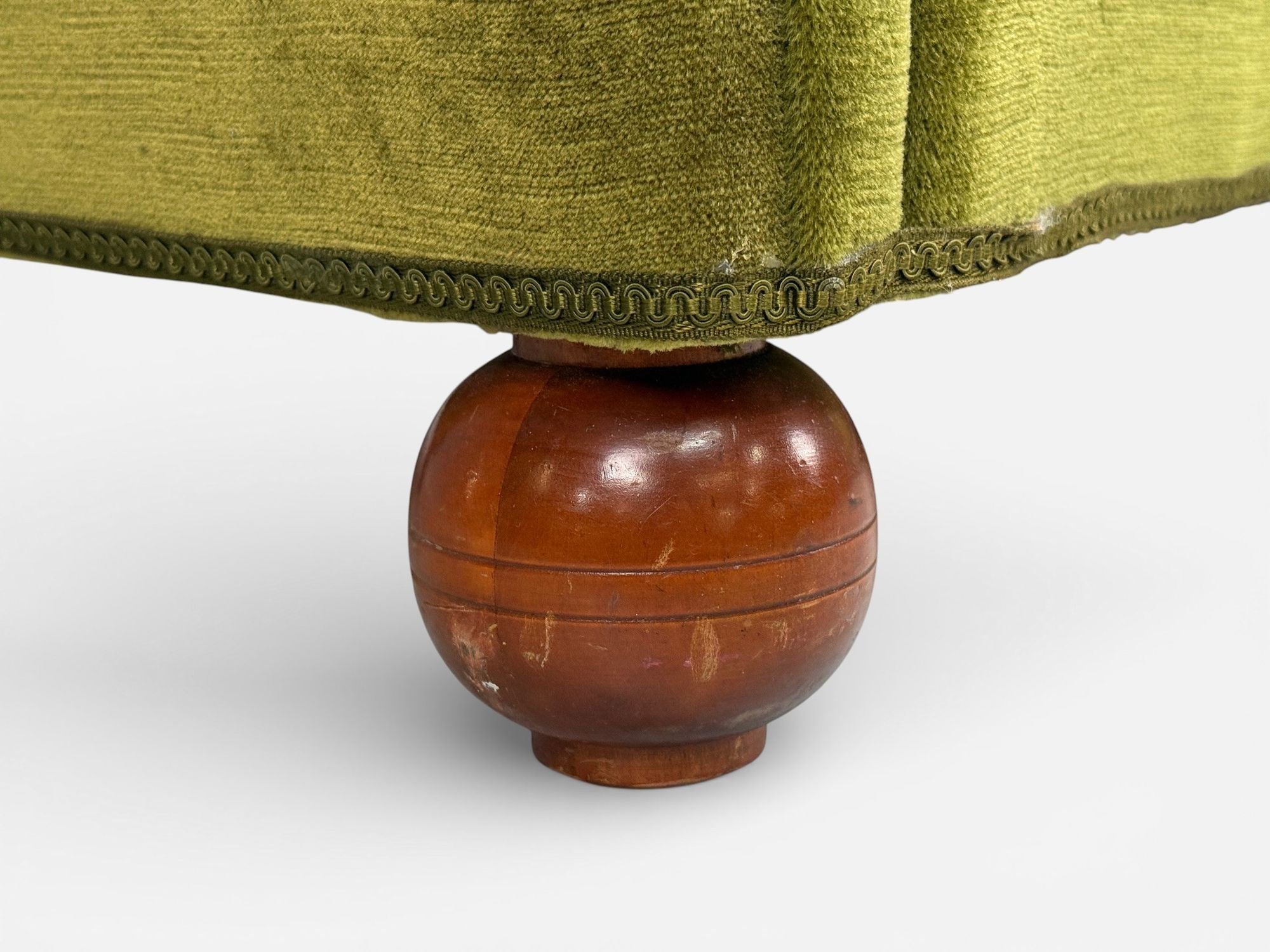 Swedish Modern, Sofa, Green Velvet, Elm, Sweden, 1940s