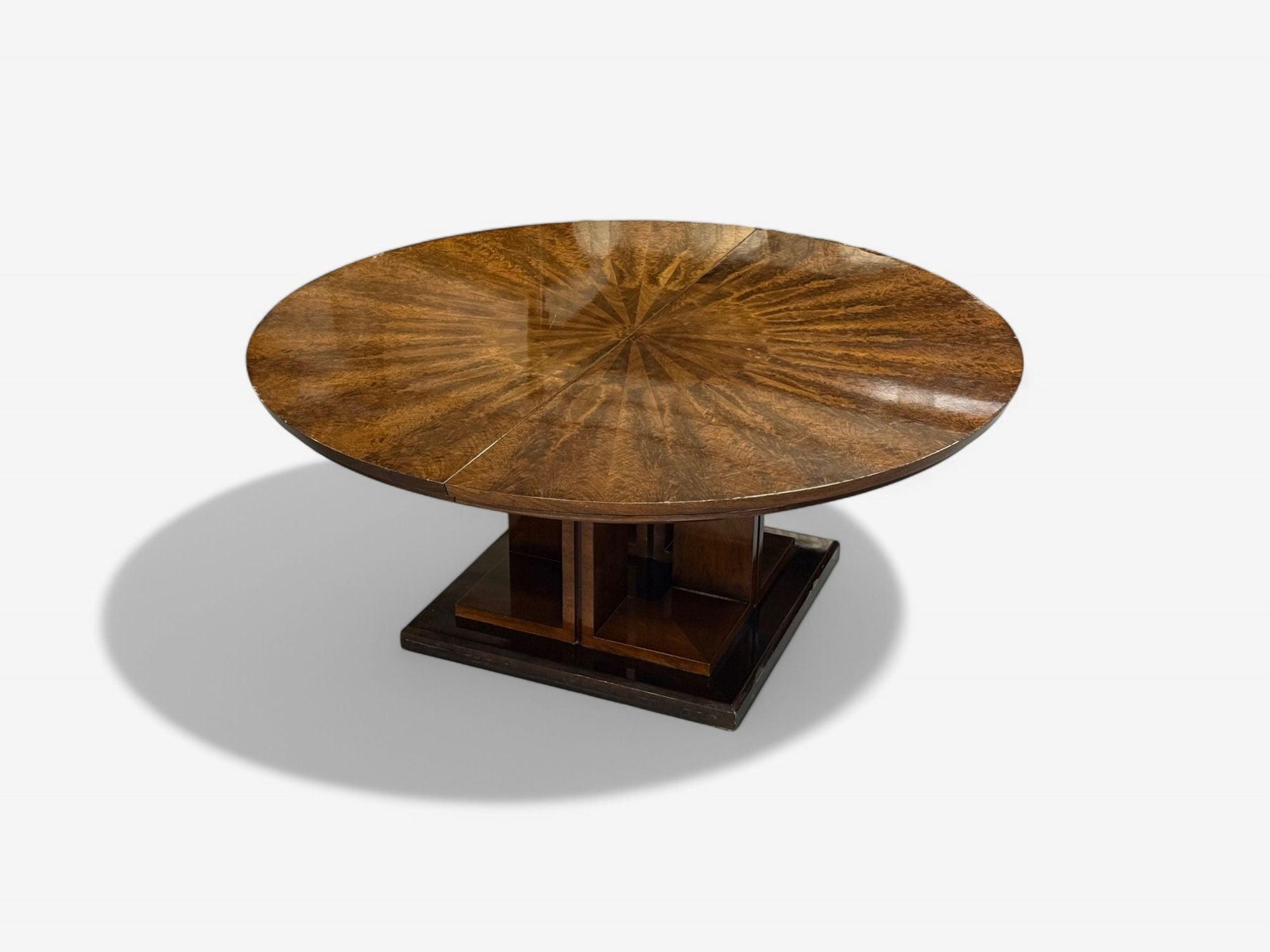 Art Deco Style, Sunburst Mahogany, Lacquer, Dining Table, Center Table, 20th C.