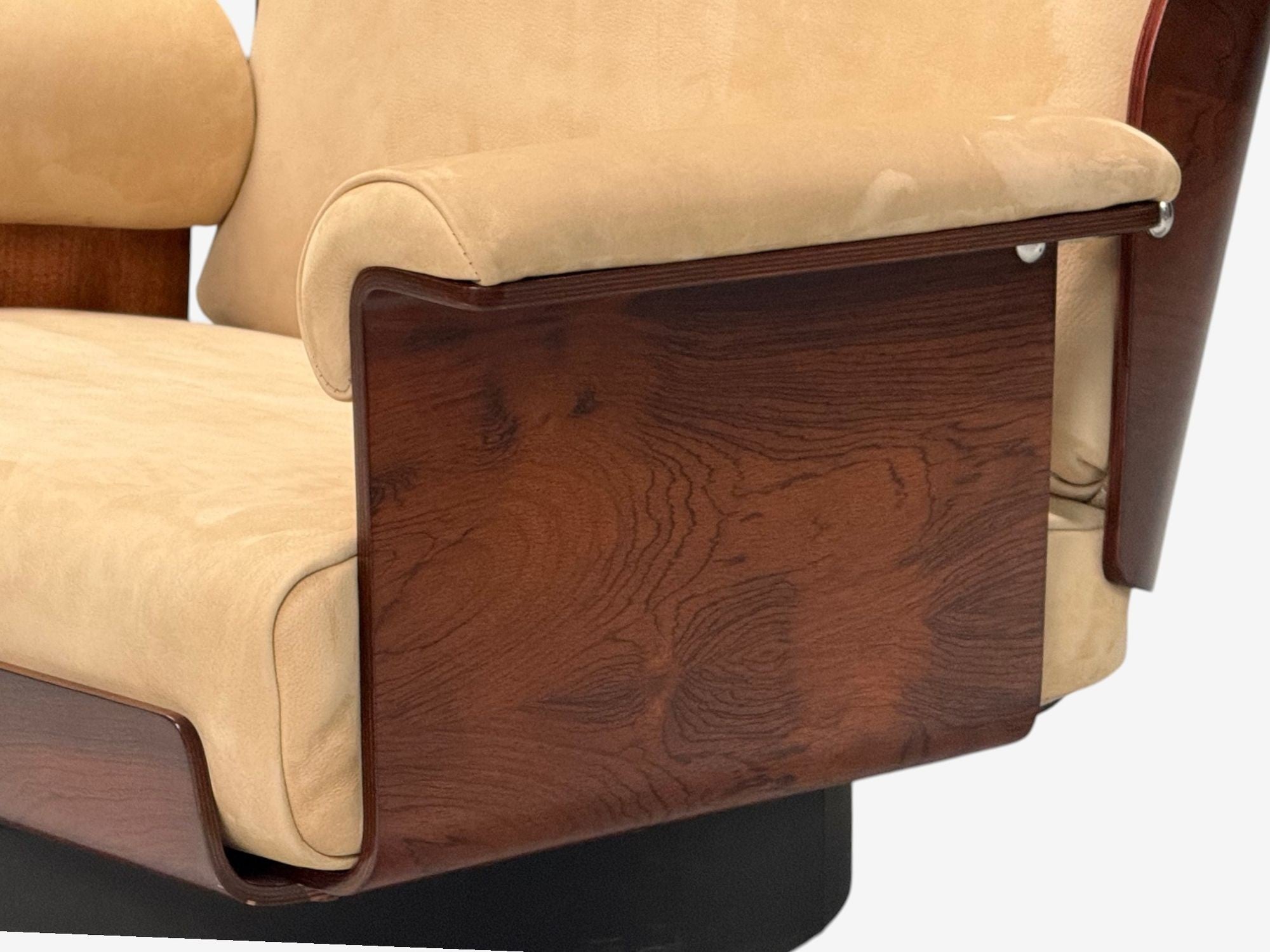 Bernard Brunier, French Mid-Century Modern, Rosewood, Suede, Low Lounge Chairs