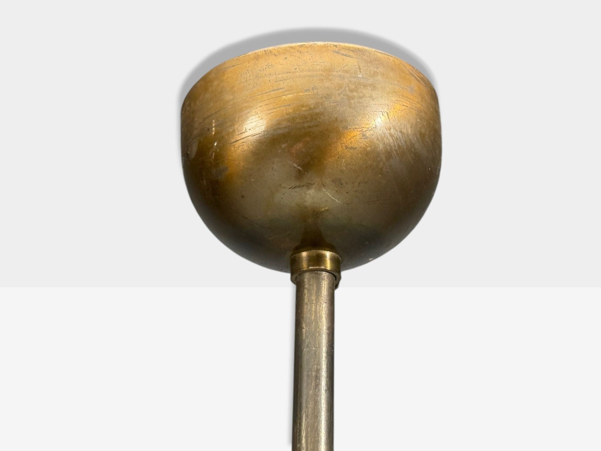 Swedish Modern, Pendant Light, Raw Glass, Wood, Sweden, 1940s