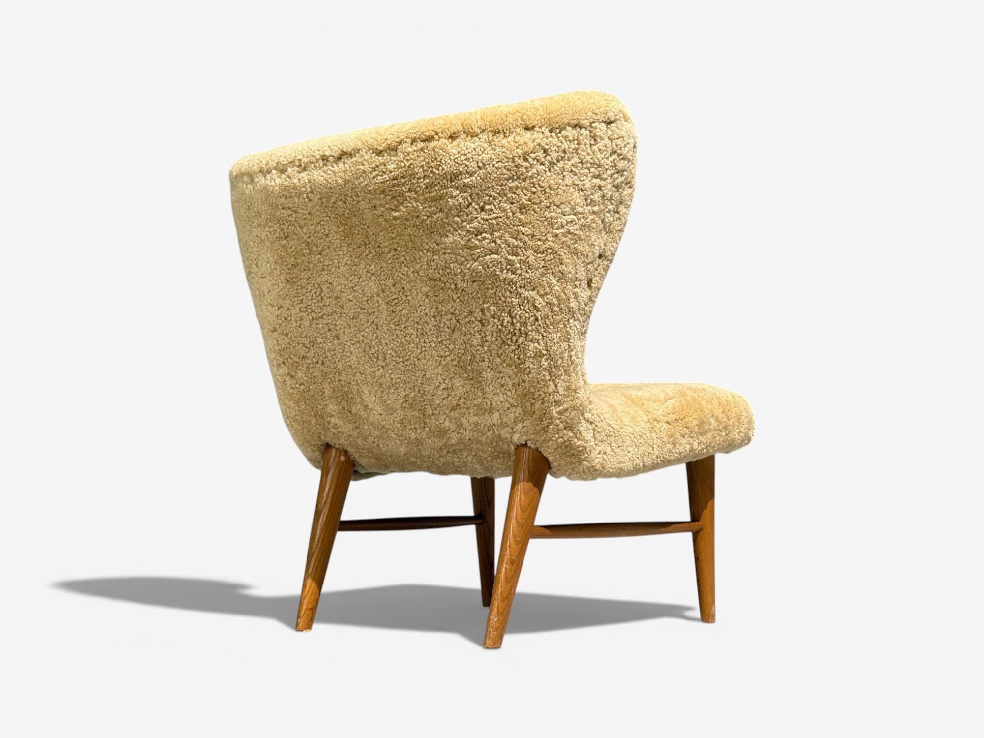 Erik Bertil Karlén, Rare Easy Chair, Beech, Shearling, Sweden, 1940s