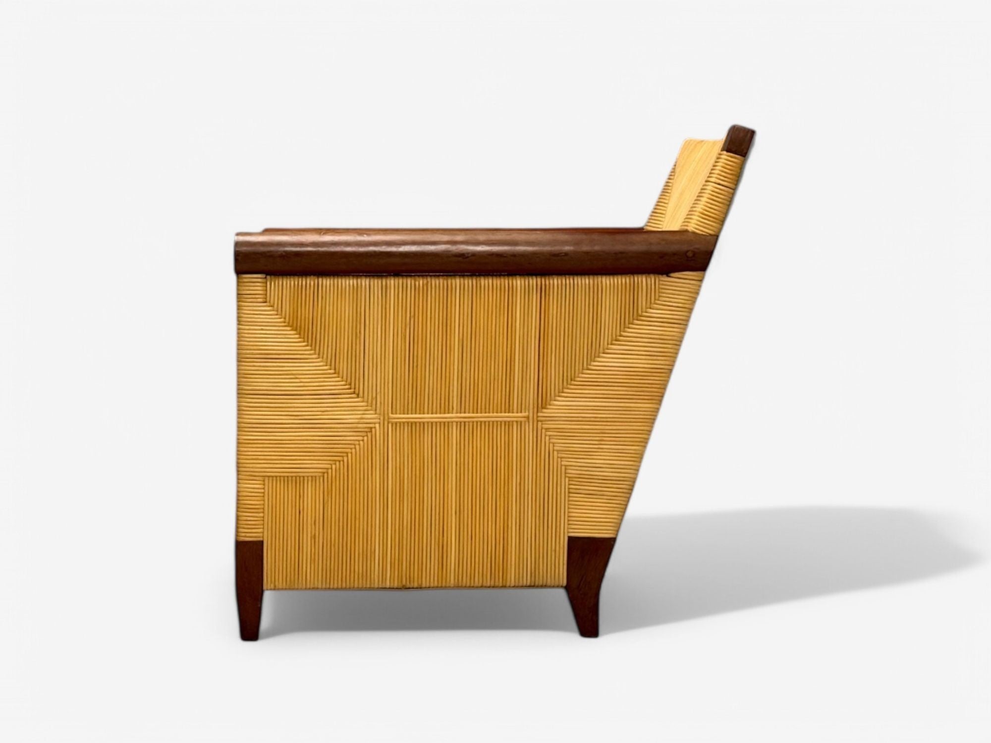 John Hutton, Donghia, Mahogany, Wicker Cane, Merbau Lounge Chairs, USA, 1995