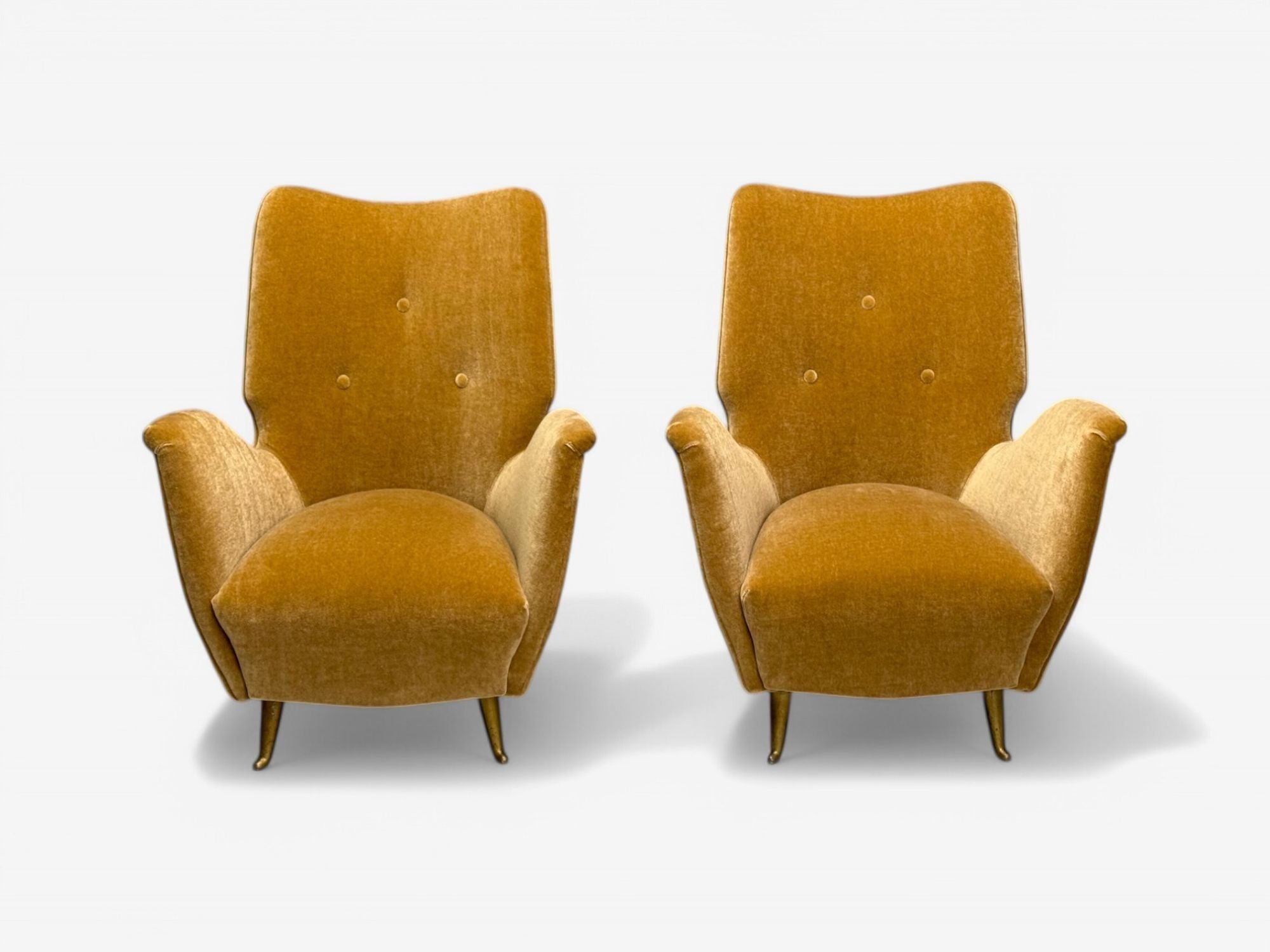 ISA Bergamo, Italian Mid-Century Modern, Bronze, Camel Mohair, Sofa Set, 1950s