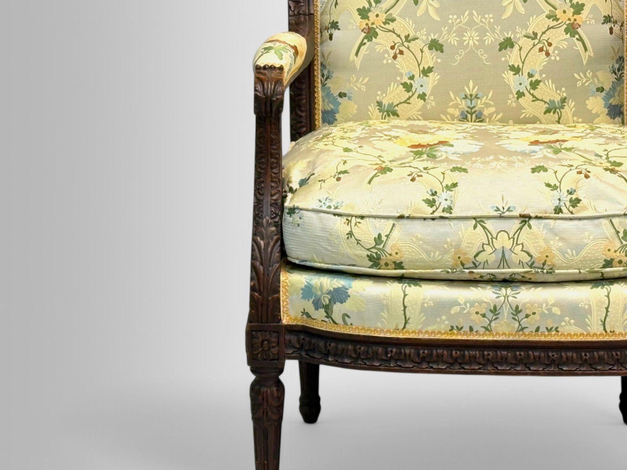 Louis XVI Style, Beechwood, Floral Fabric, Bergere Chairs, France, 1940s