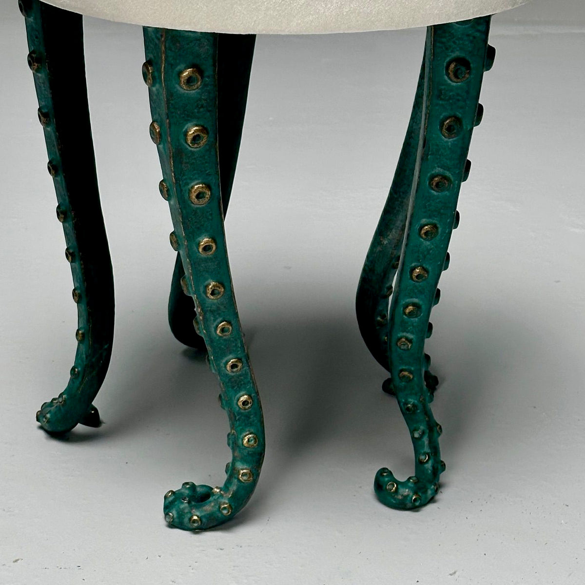 Modern, Octopus Footstools, Green Patinated Bronze, Grey Velvet