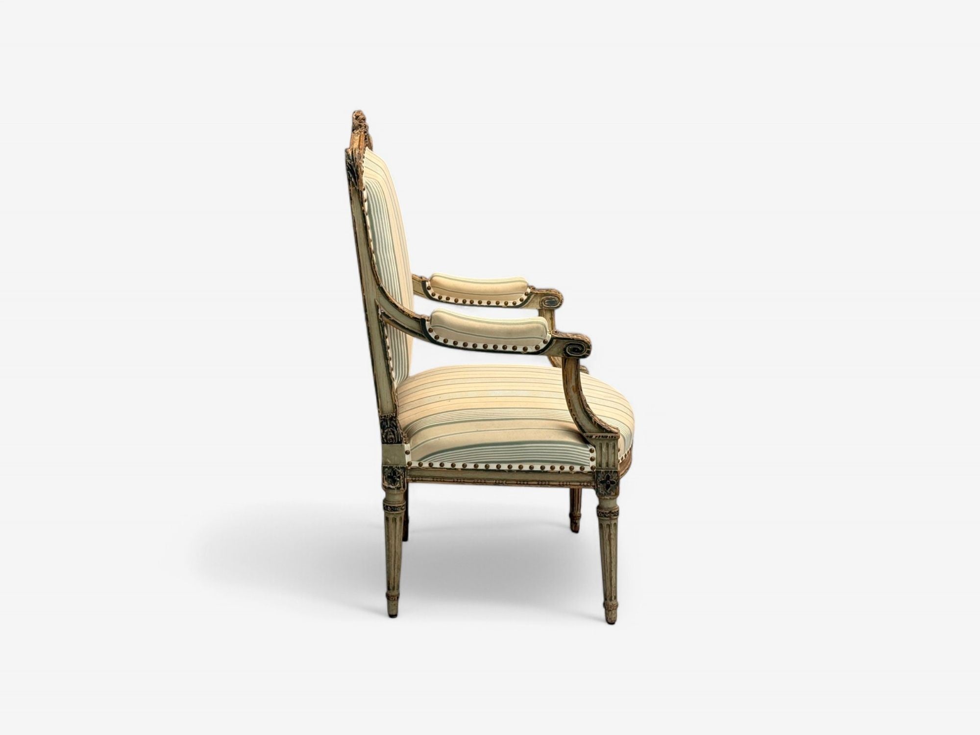 Maison Jansen attr, Louis XVI, Painted Wood, Fabric, Arm Chairs, France, 1940s