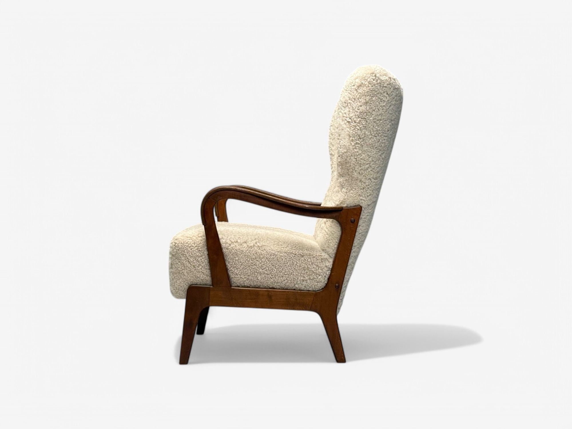 Danish Mid-Century Modern, Beige Sheepskin, Beech, Lounge Chair, Denmark, 1960s
