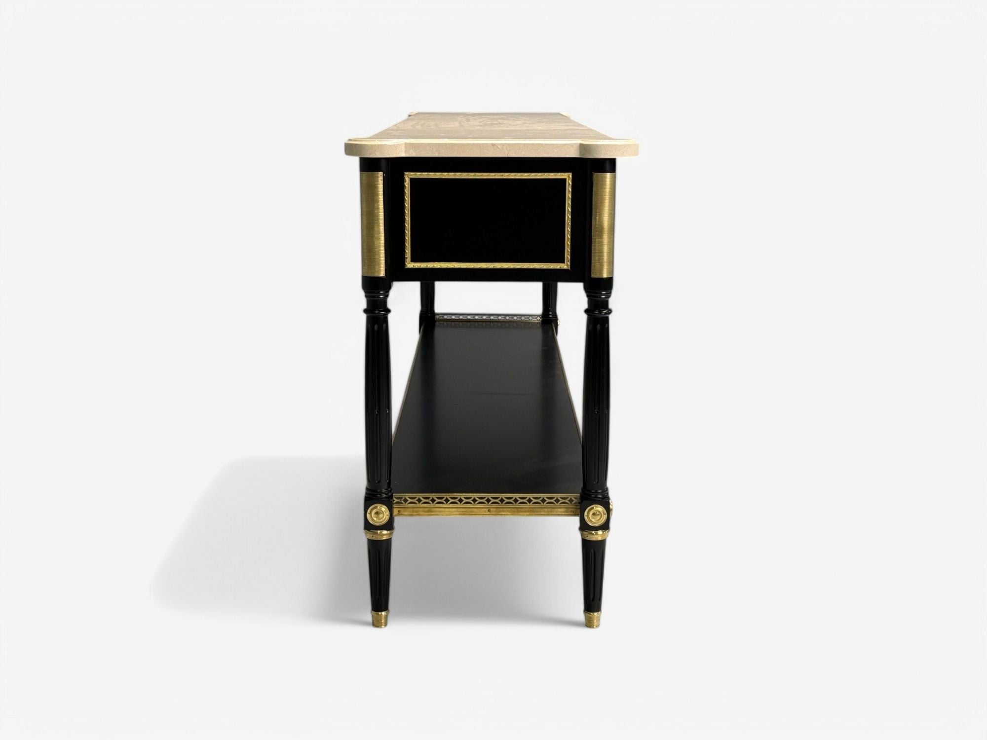 Maison Jansen attr, Hollywood Regency, Satin Black Mahogany, Large Console Table