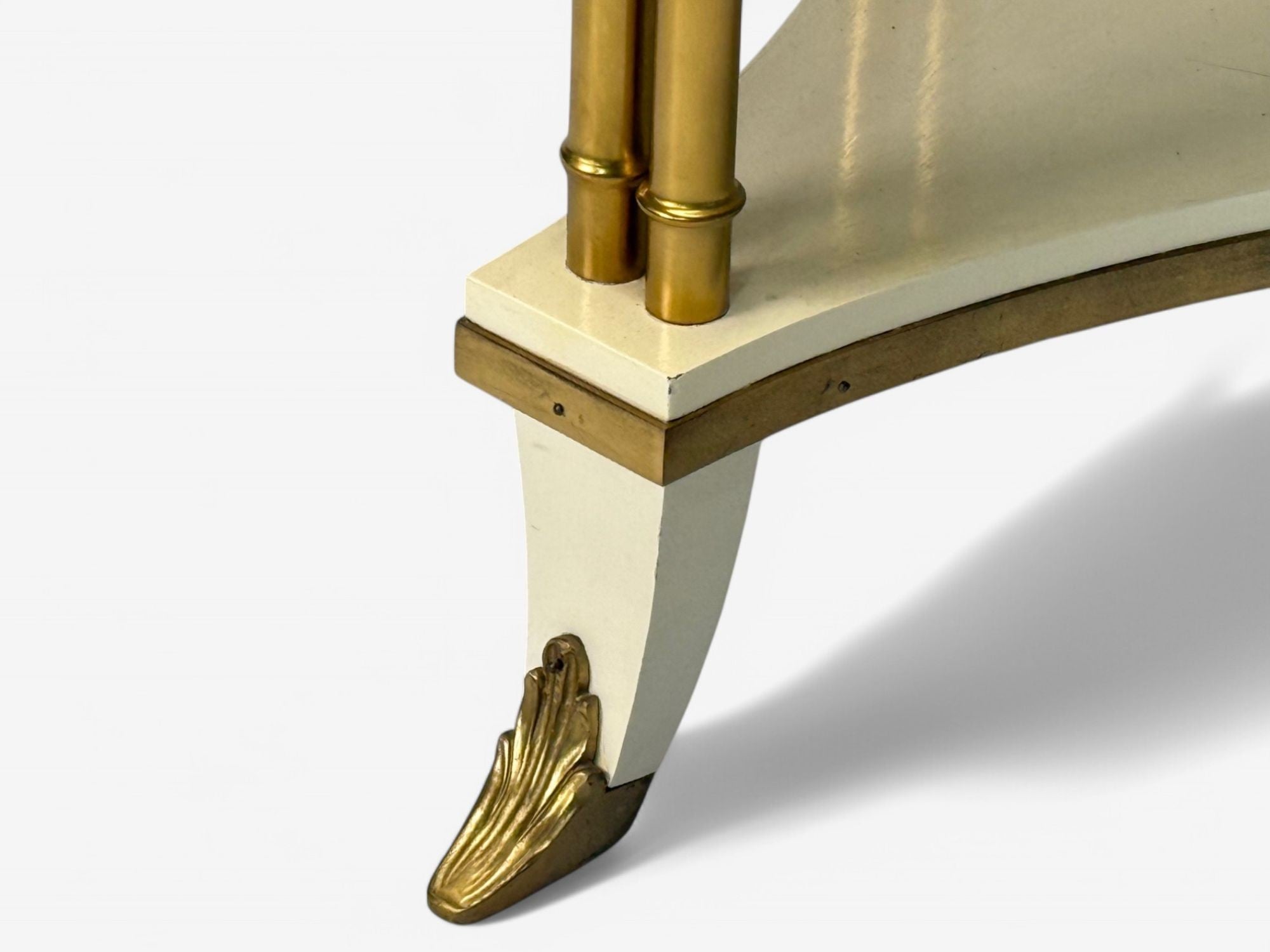 Maison Jansen Style, Hollywood Regency, White Lacquer, Brass, Bouilliote Table