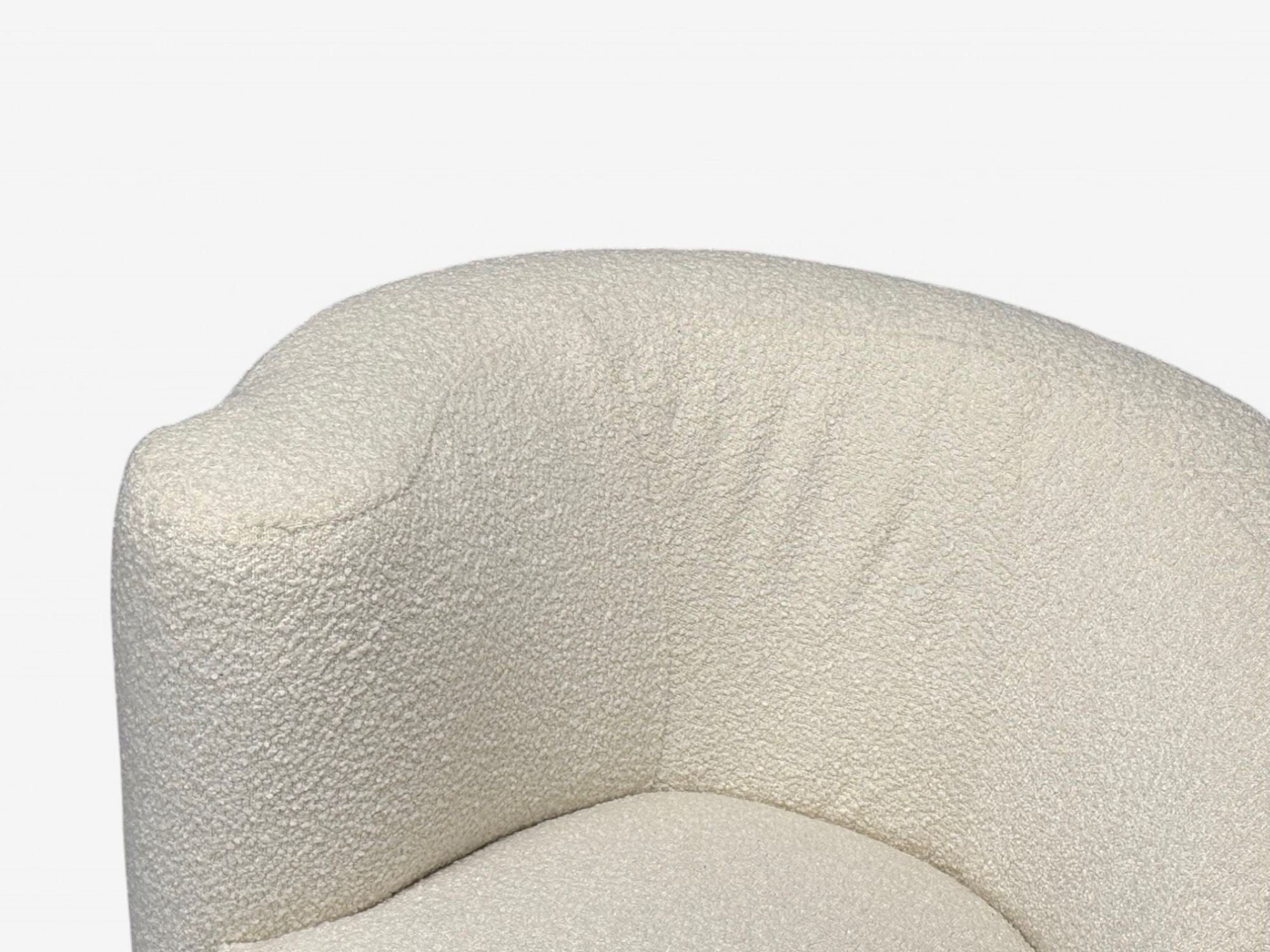 American Mid-Century Modern, White Bouclé, Nautilus Swivel Chairs, USA, 1970s