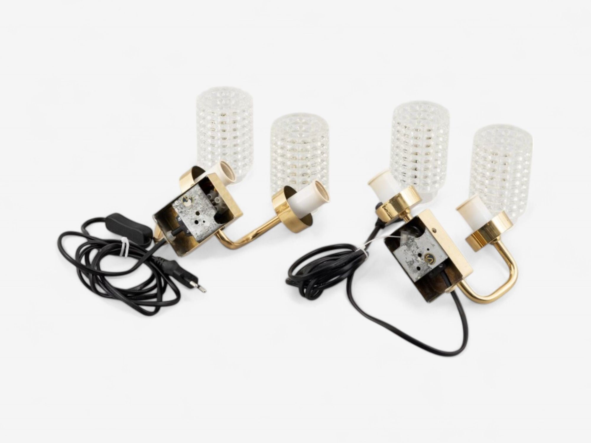 Malmö Metallvarufabrik, Glass, Patinated Brass, Wall Sconces, Sweden, 1960s