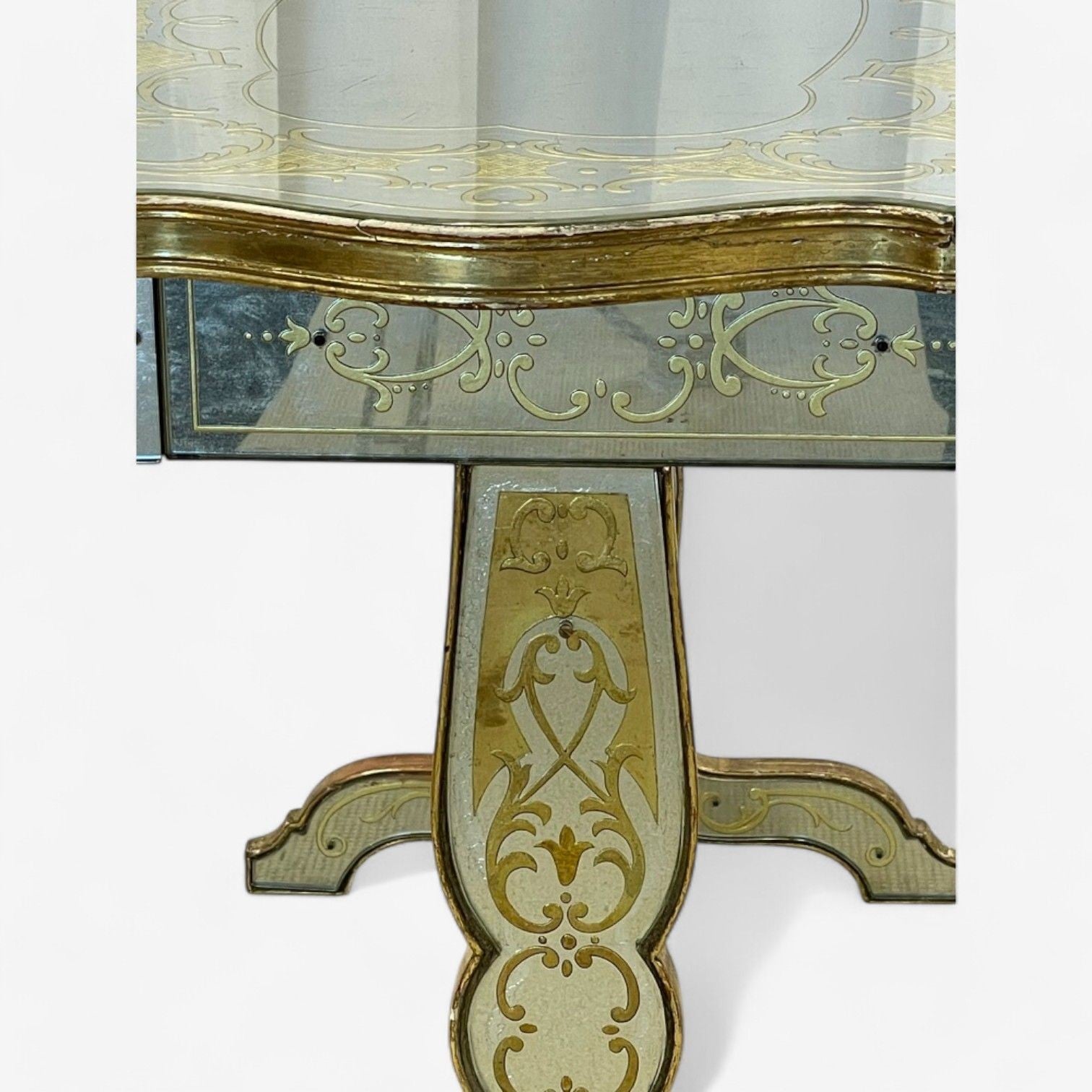 Maison Jansen, Hollywood Regency, Vanity, Eglomise Glass, Silver Leaf, 20th C.