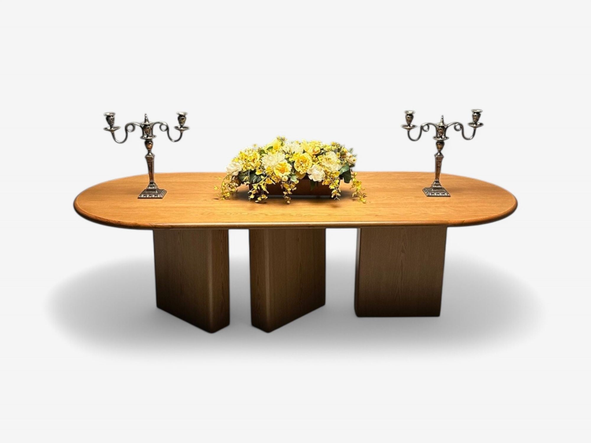 Organic Modern, Solid Oak, Handcrafted Pedestal Oval Dining Table, 21st C.