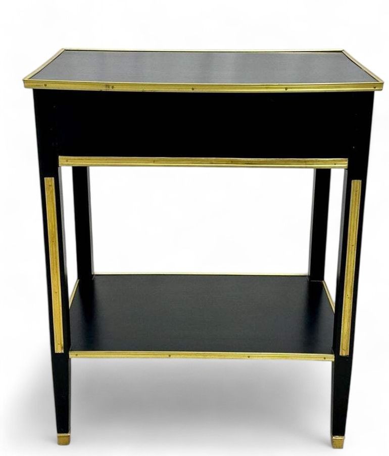 Maison Jansen Style, Hollywood Regency, Nightstands, Black Painted Wood, Brass