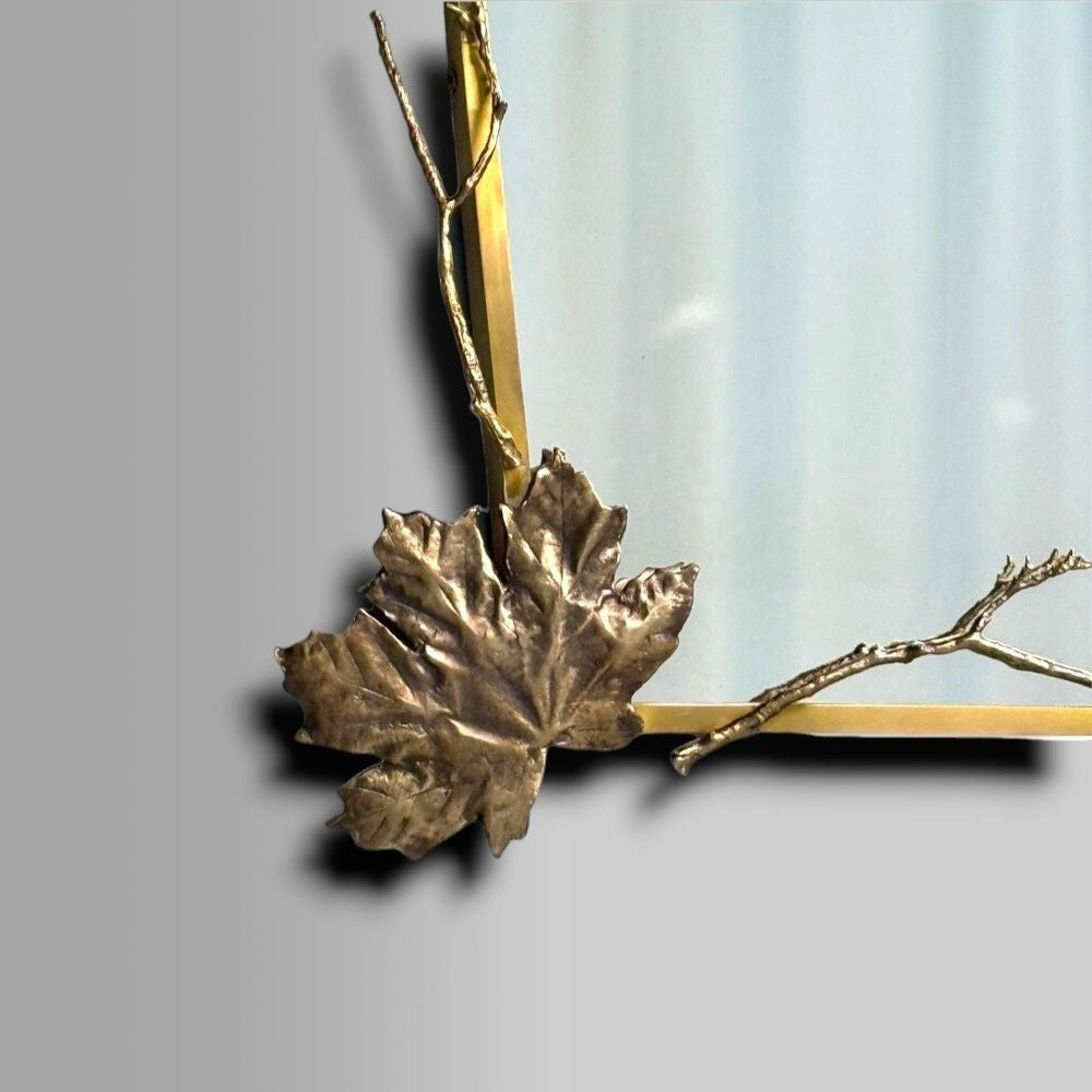 Modern Trapezoidal Bronze Wall Mirrors, Branch and Leaf Motif, France, 21st C.