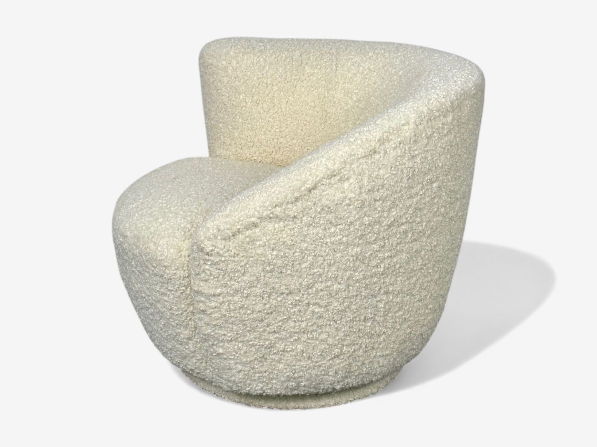 Vladimir Kagan Style, White Boucle, Nautilus Style Swivel Chairs, USA, 1970s