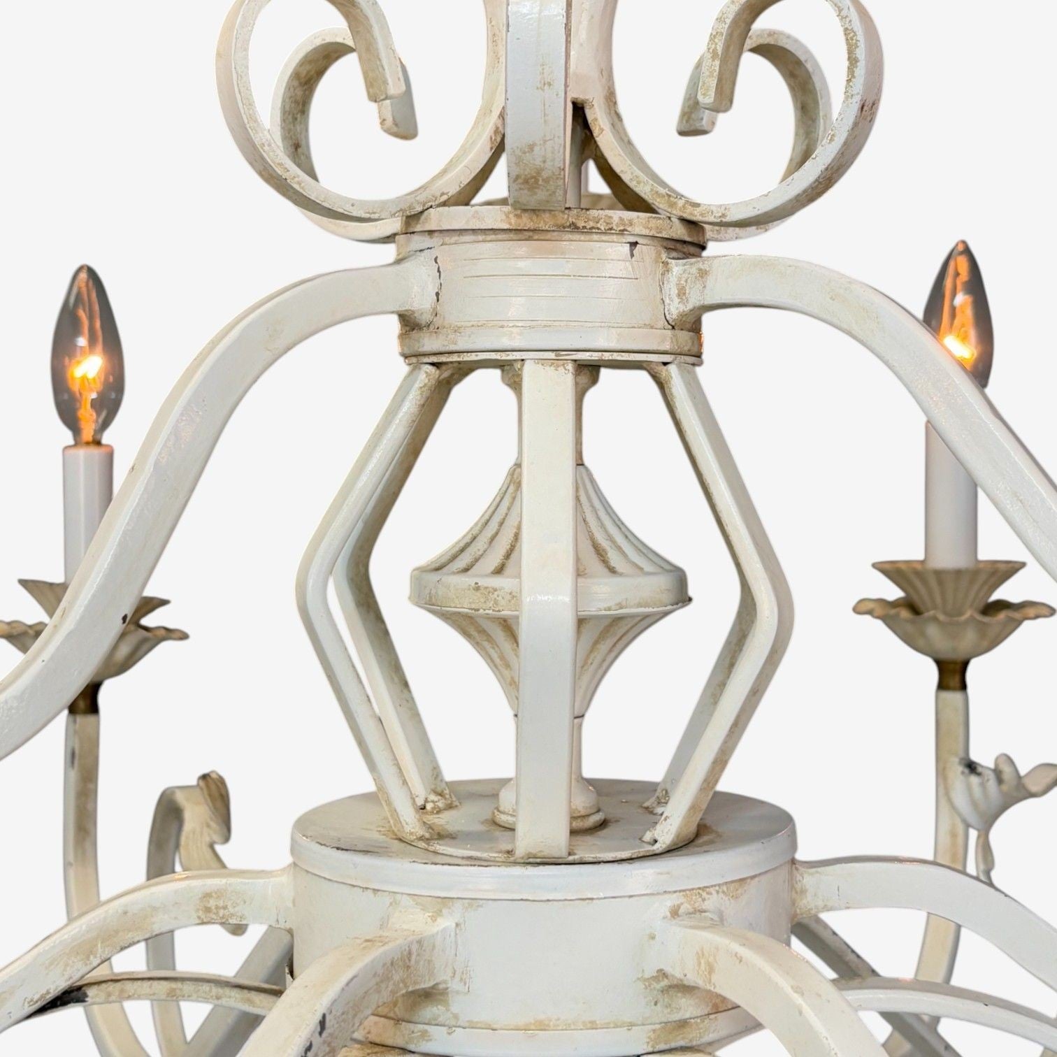 Mid Century Modern, White Painted Iron, Large Chandelier, USA, 1960s
