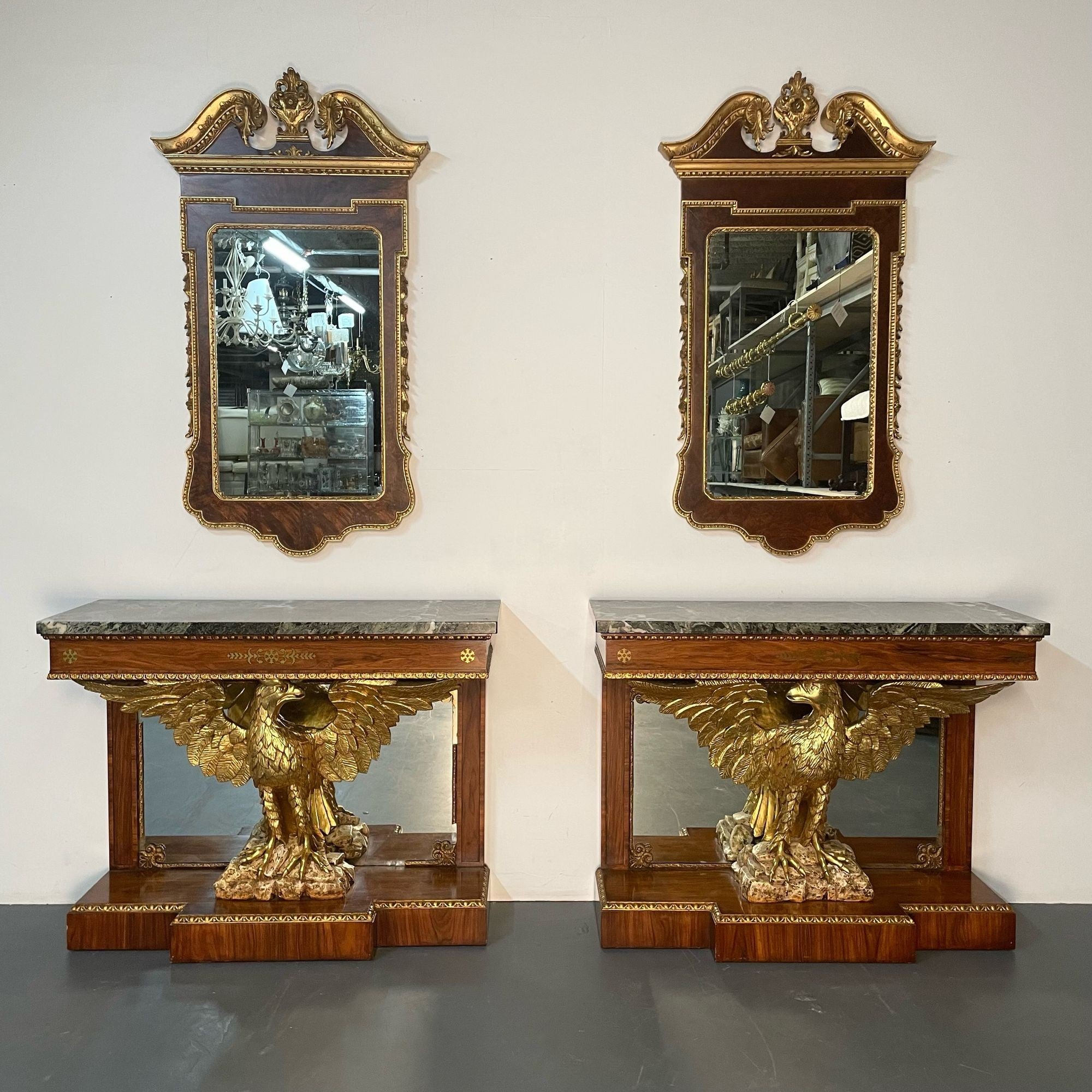 Pair of Monumental Federal Style Console Table with Carved Opposing Eagles
