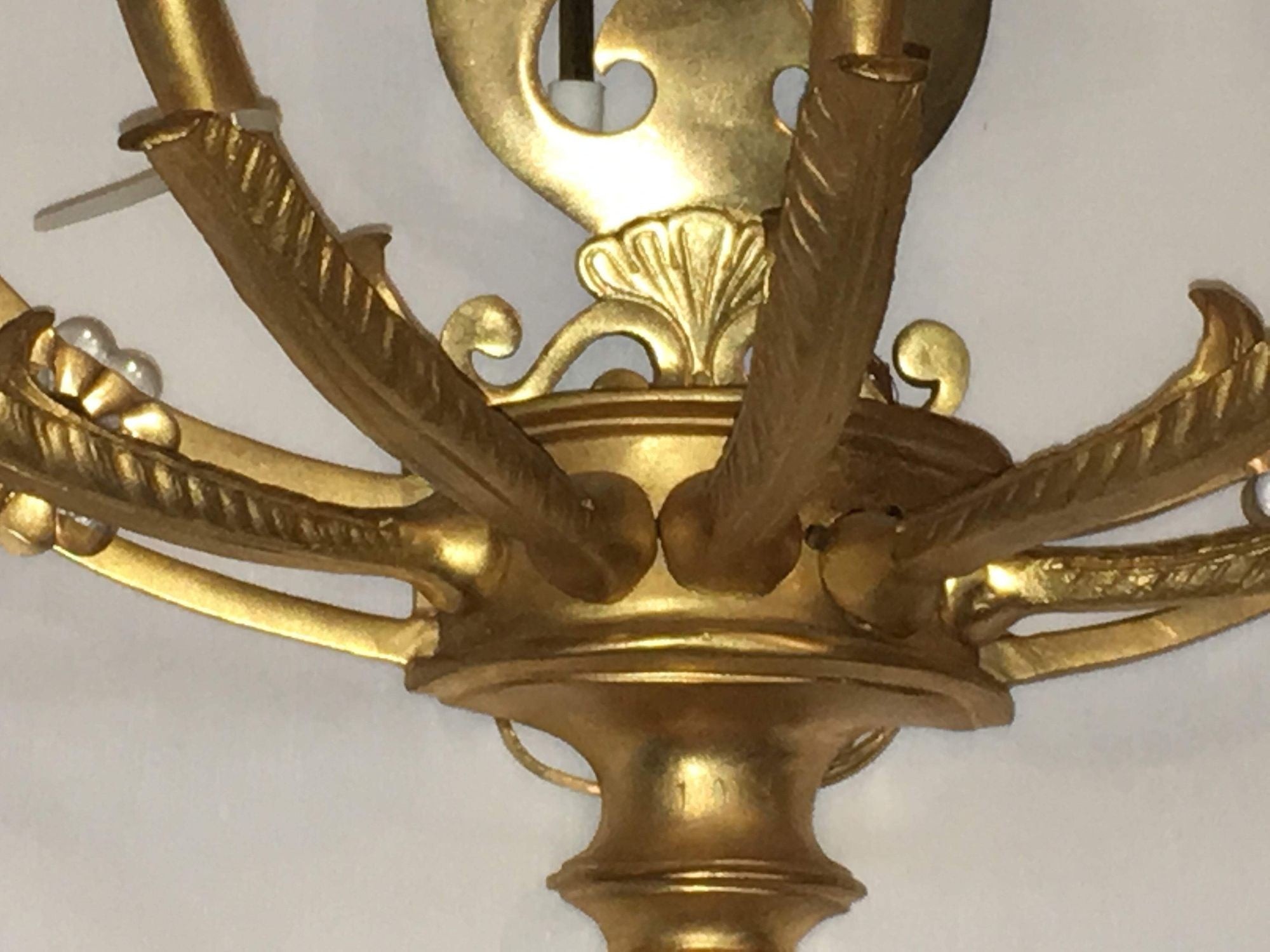 Louis XVI Style Harp / Lyre Back Bronze Wall Sconce. Set of Six