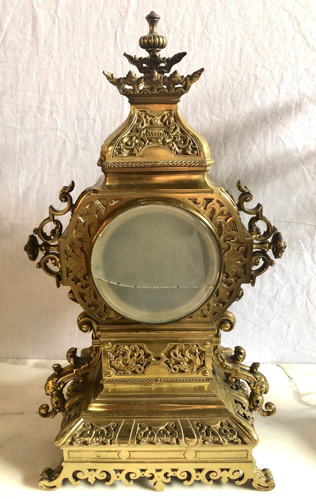 19th Century Gothic Style J.E. Caldwell Gilt Bronze Clock Garniture Set