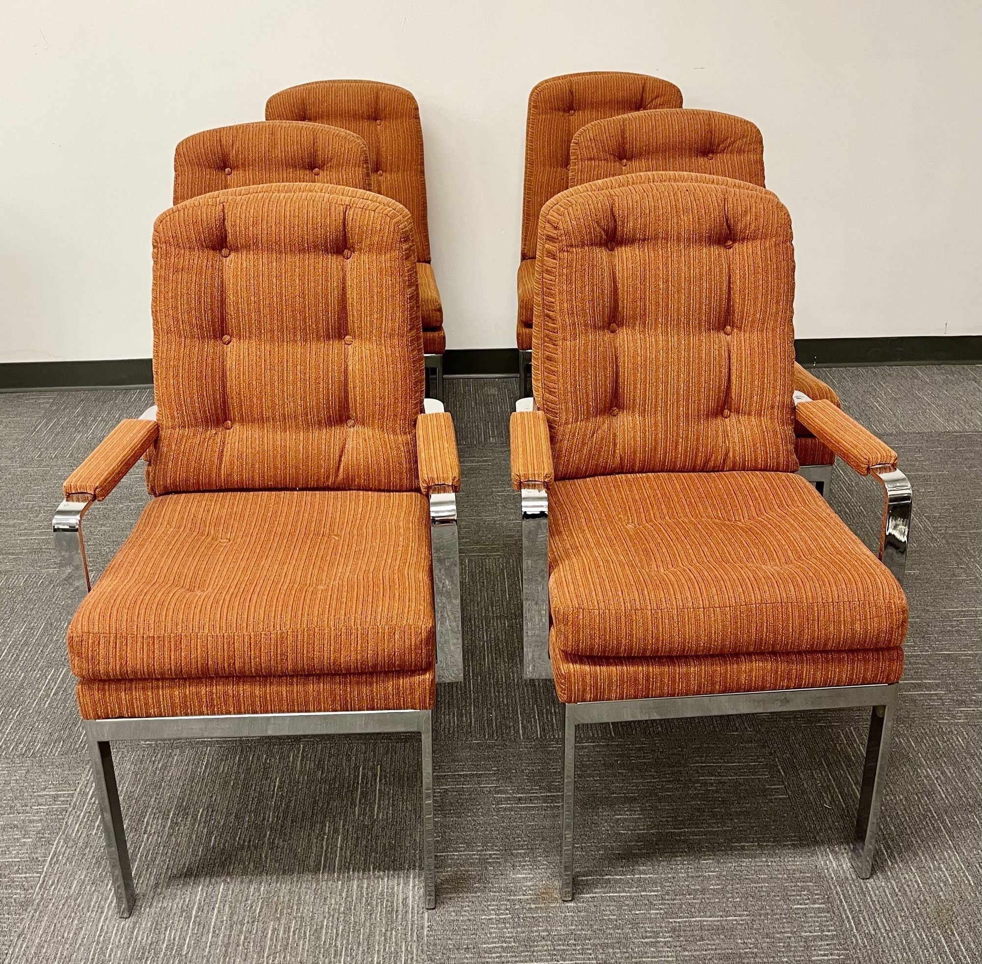 6 Chrome Base Milo Baughman Style Dining Chairs, Mid Century Modern