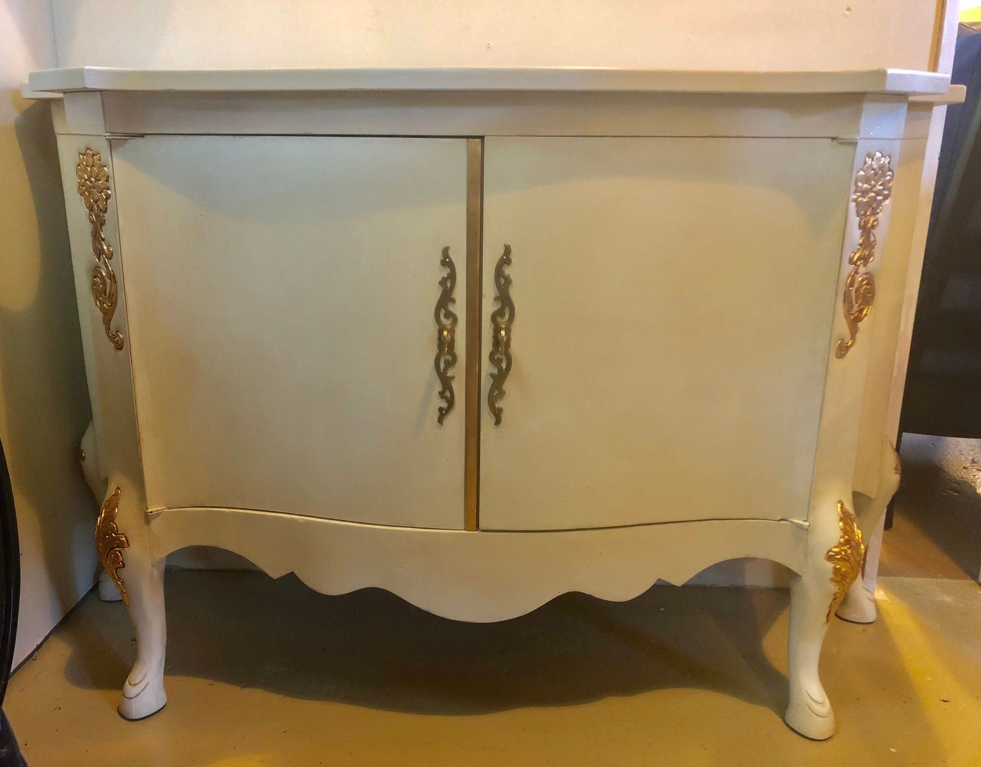 Louis XV Style Parcel-Gilt and Paint Decorated Two-Door Cabinet Server Sideboard