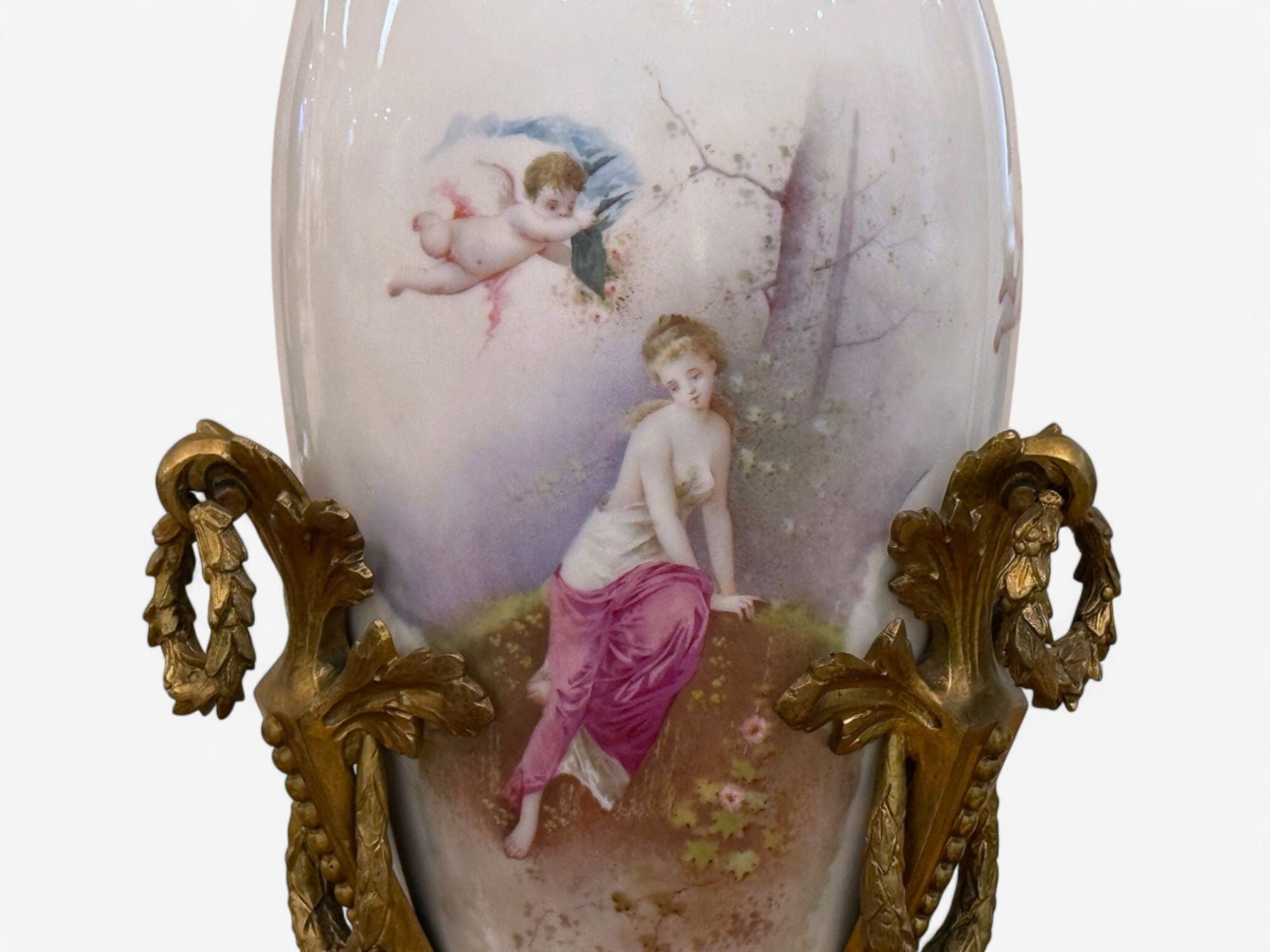 Sevres Style, Porcelain, Bronze, Urn with Allegory Scene of Nude Woman, 1930s