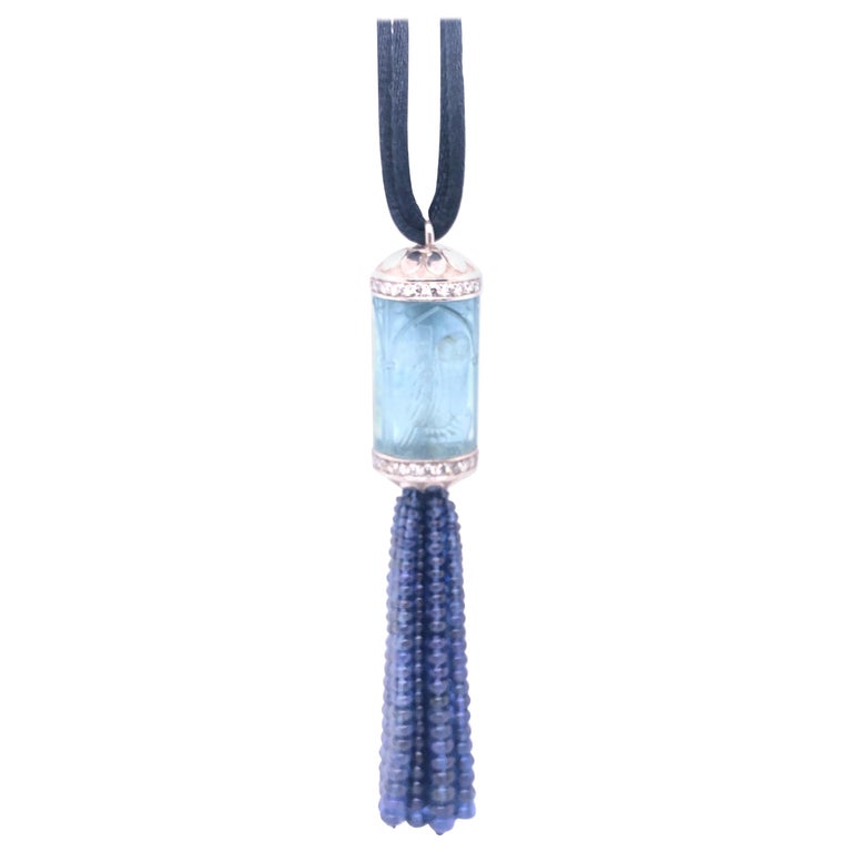 100 Carat Aquamarine Platinum and Diamond Pendant Tassle