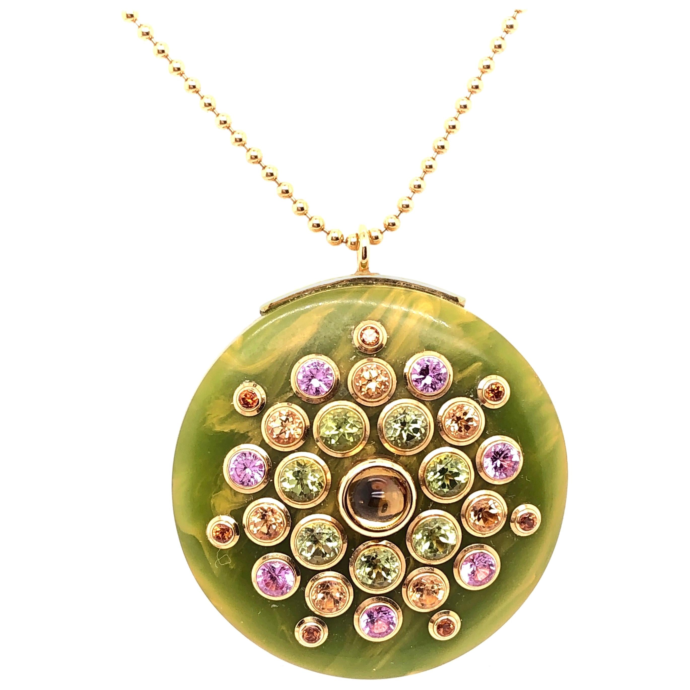 Mark Davis 18Kt Yellow Gold Necklace with Jeweled Pendant