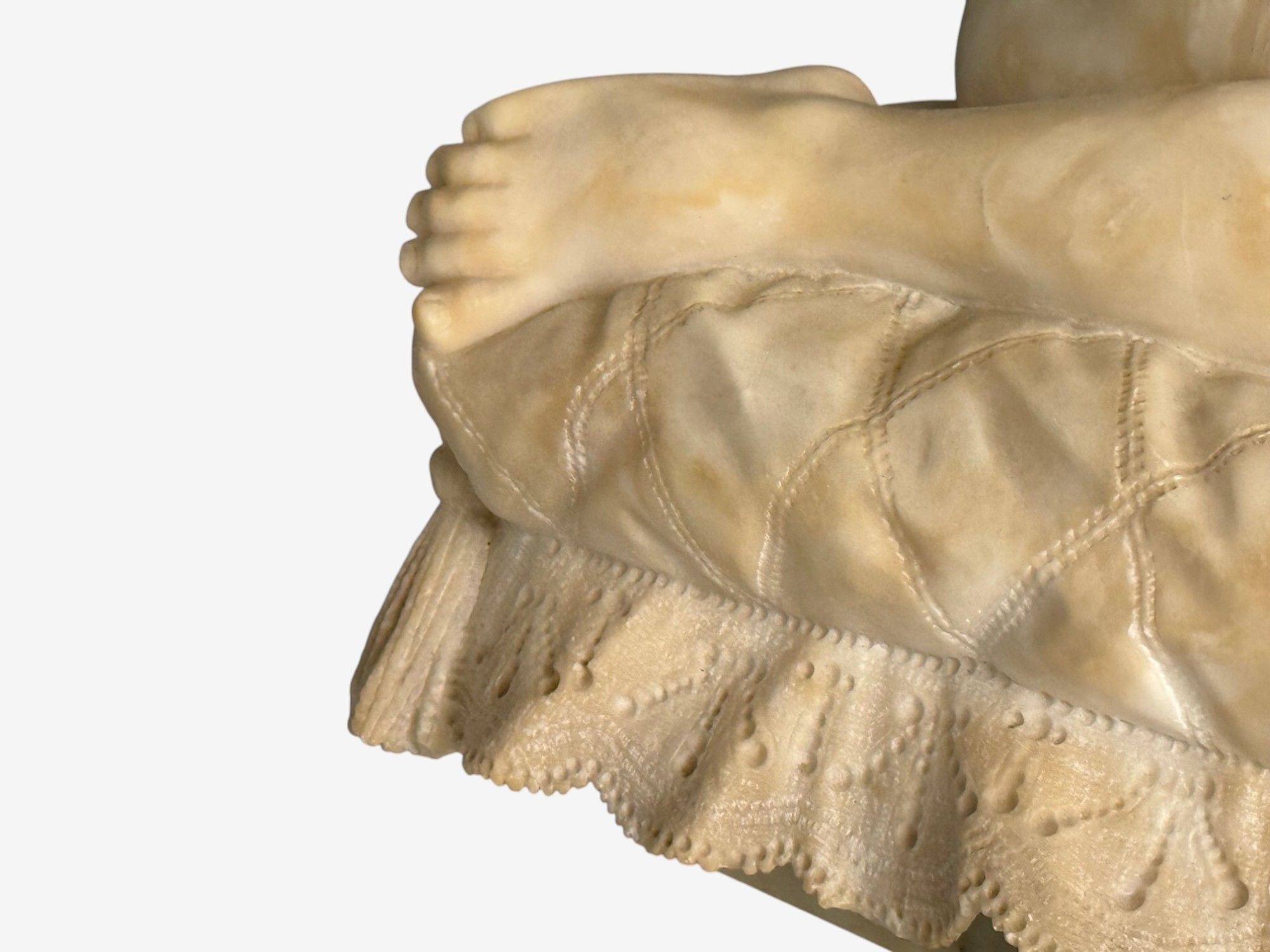 Neoclassical, Winged Angel On Pillow, Alabaster Statue on Pedestal, Italy, 1920s