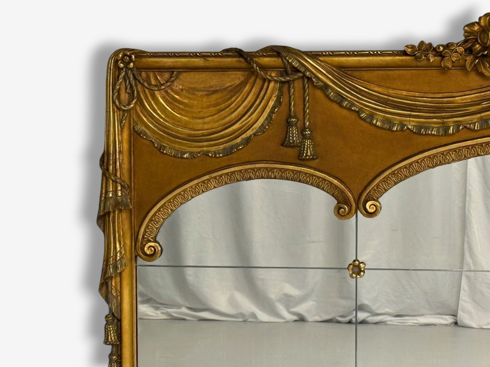 Adam Style, Giltwood, Drapery Motif, Over the Mantle Wall Mirror, Italy, 1920s