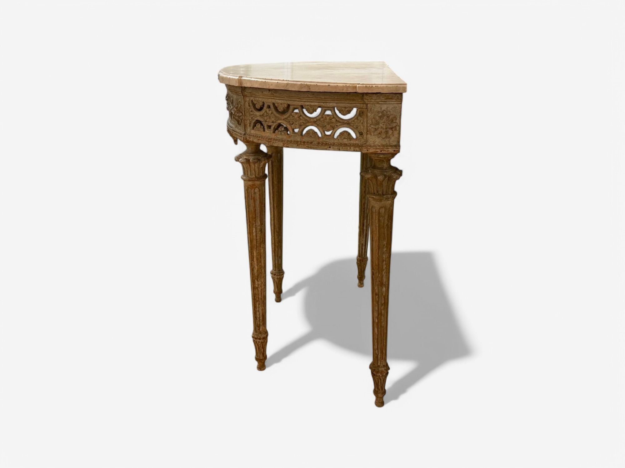 Gustavian, Louis XI, Painted Wood, Marble, Demilune Console Table, France, 1780