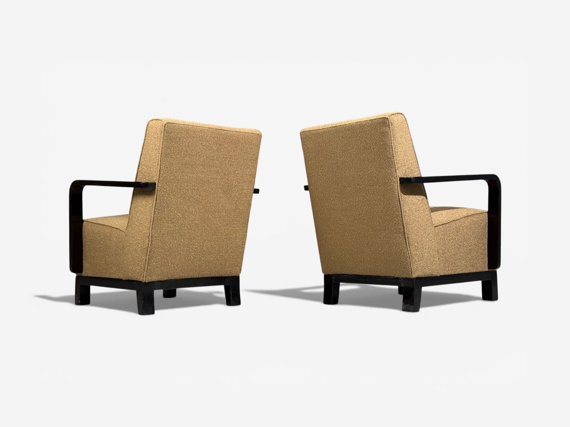 Swedish Art Deco, Lounge Chairs, Ebonized Bentwood, Boucle, Sweden, 1940s