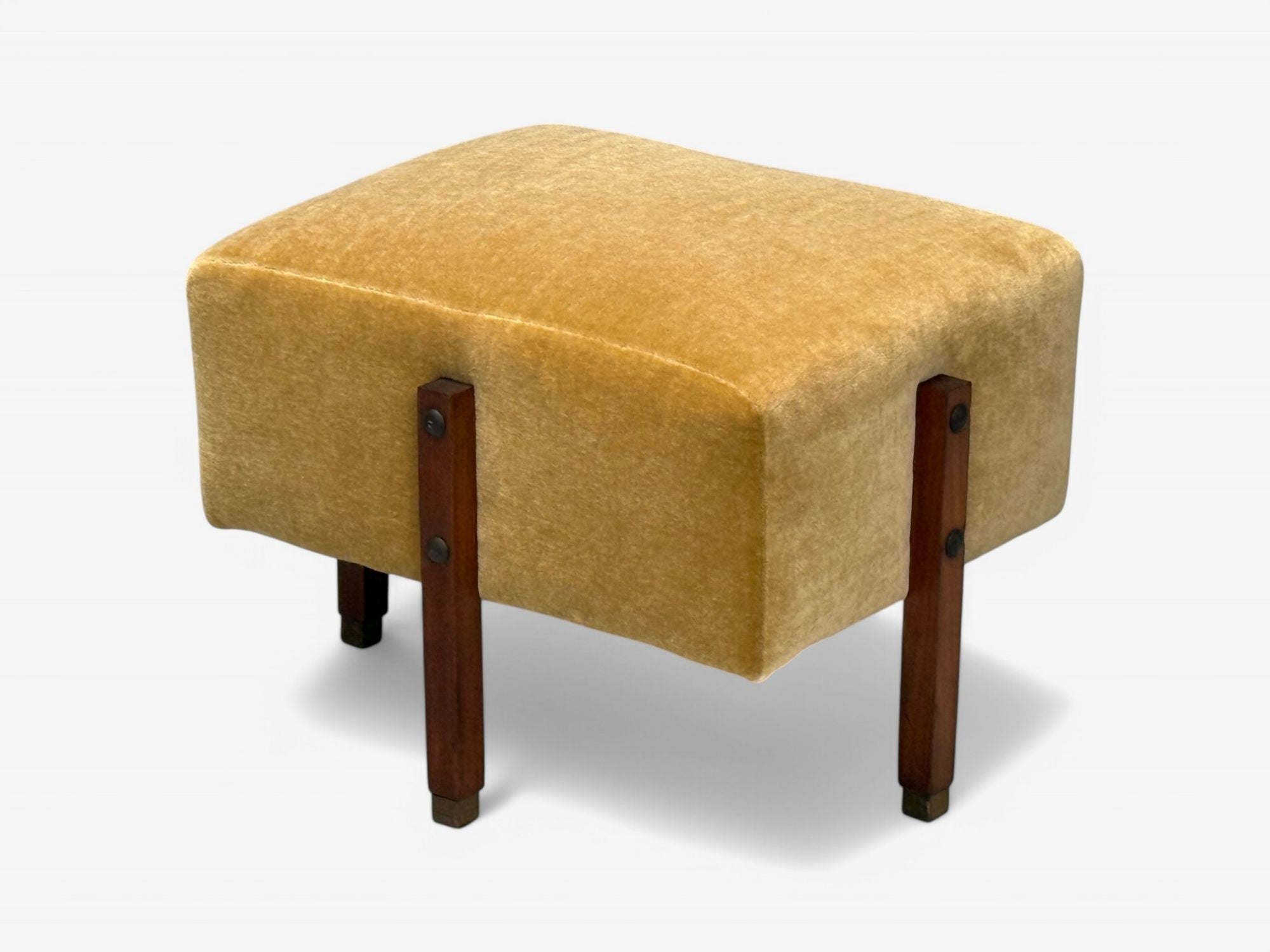 Italian Mid-Century Modern, Stained Wood, Camel Mohair, Ottomans, Italy, 1960s