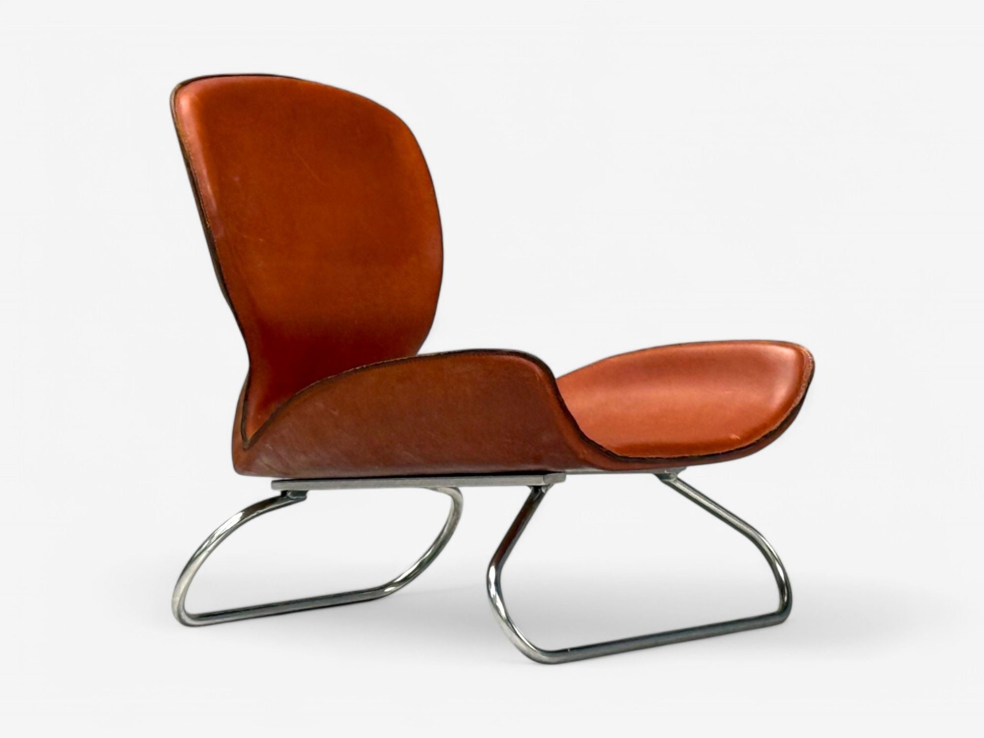 KOI, Modern, Cognac Leather, Nickel, K-3 Low Lounge Chairs, England, 2000s