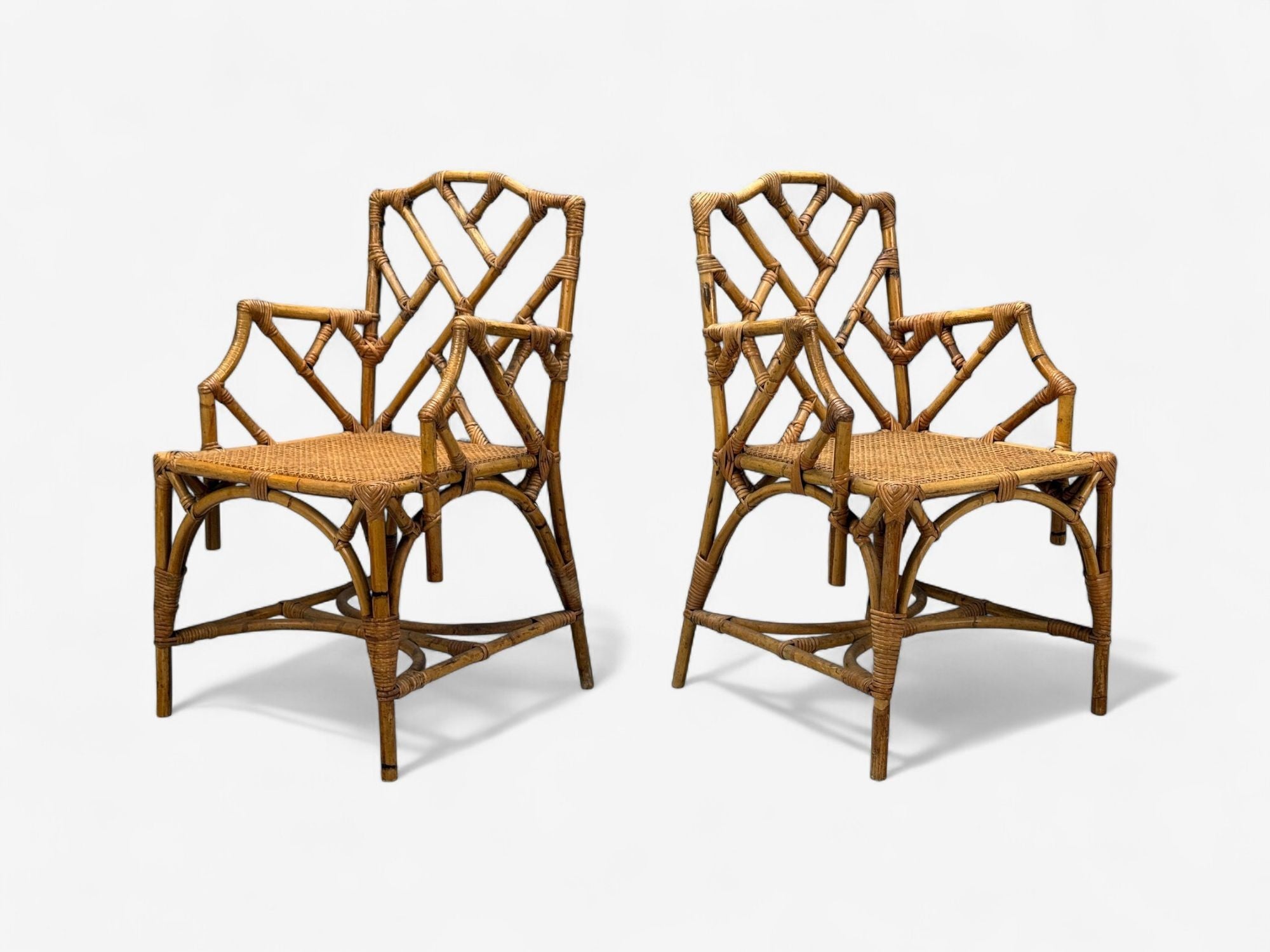 Dal Vera, Italian Modern, Bamboo, Cane, Six Dining Chairs, Italy, 1950s