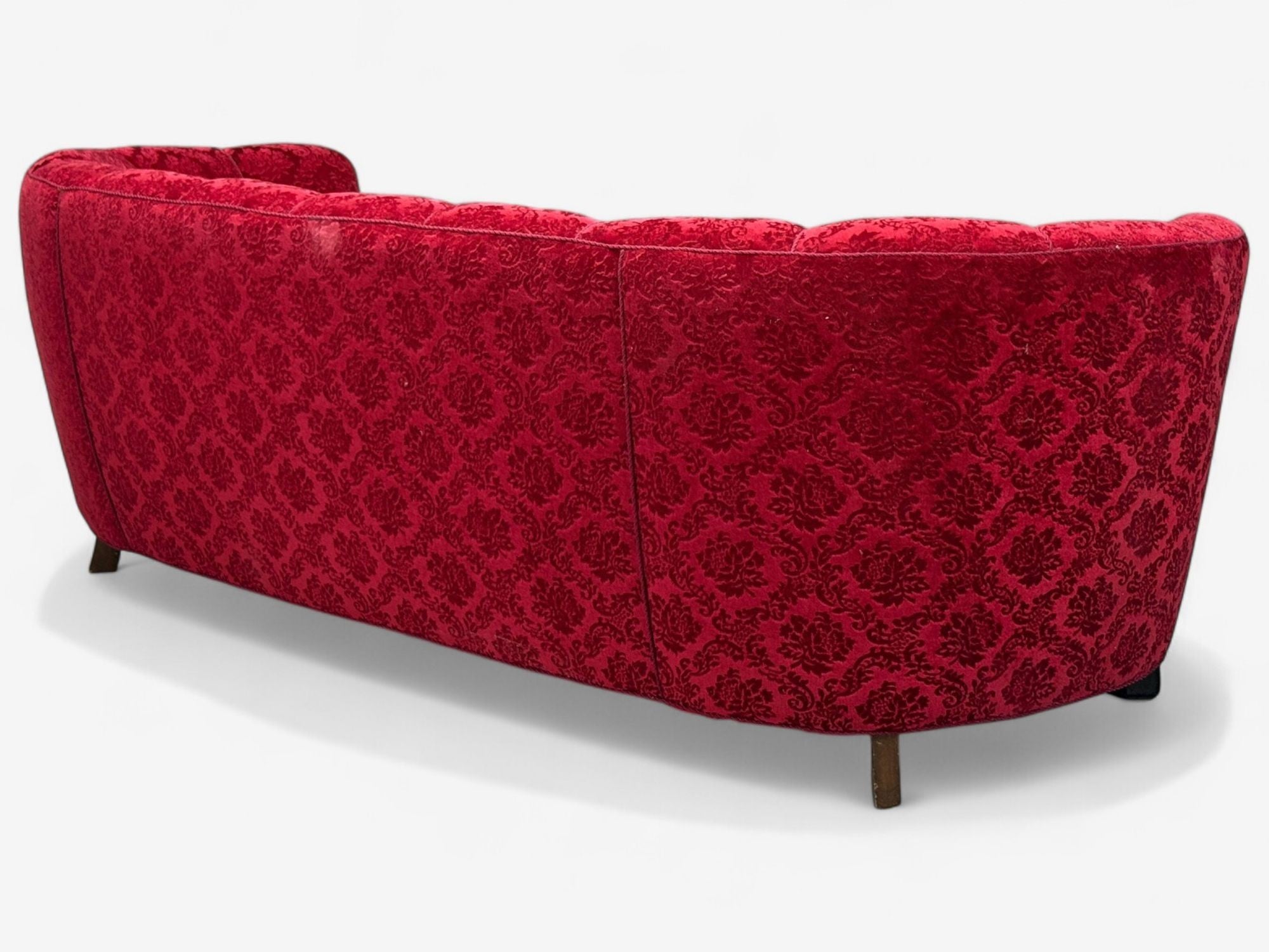 Danish Cabinetmaker, Oak, Fabric, Curved Banana Sofa, Denmark, 1960s