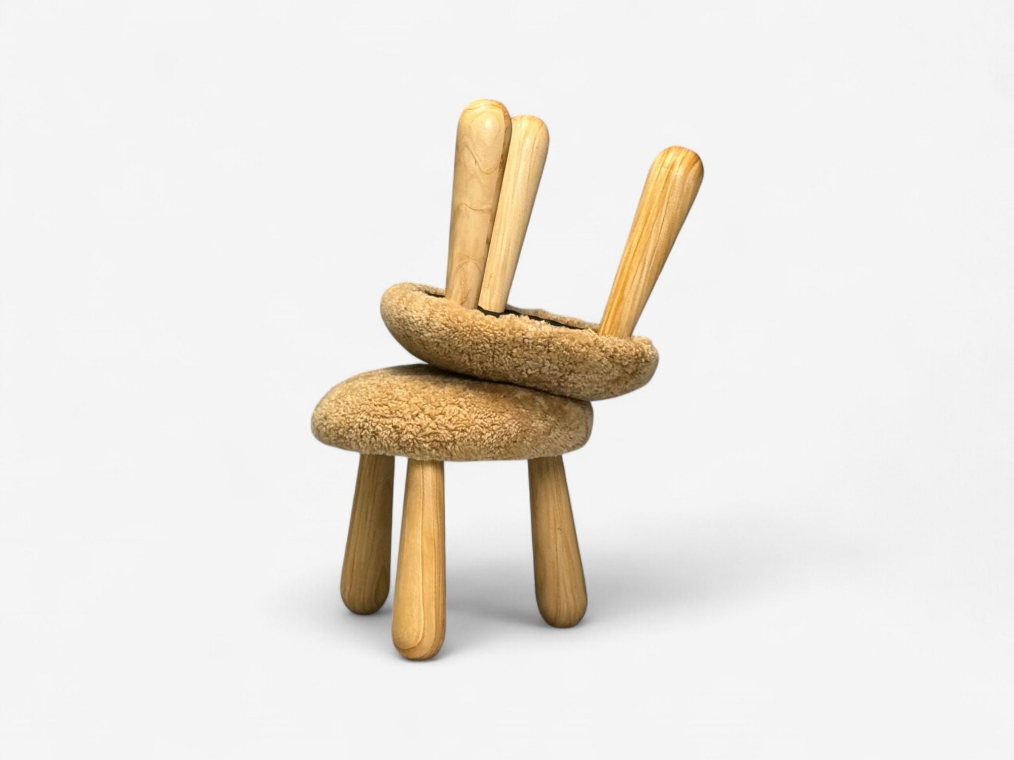 Danish Modern Style, Honey Sheepskin, Maple, Shearling Footstools, 21st C.