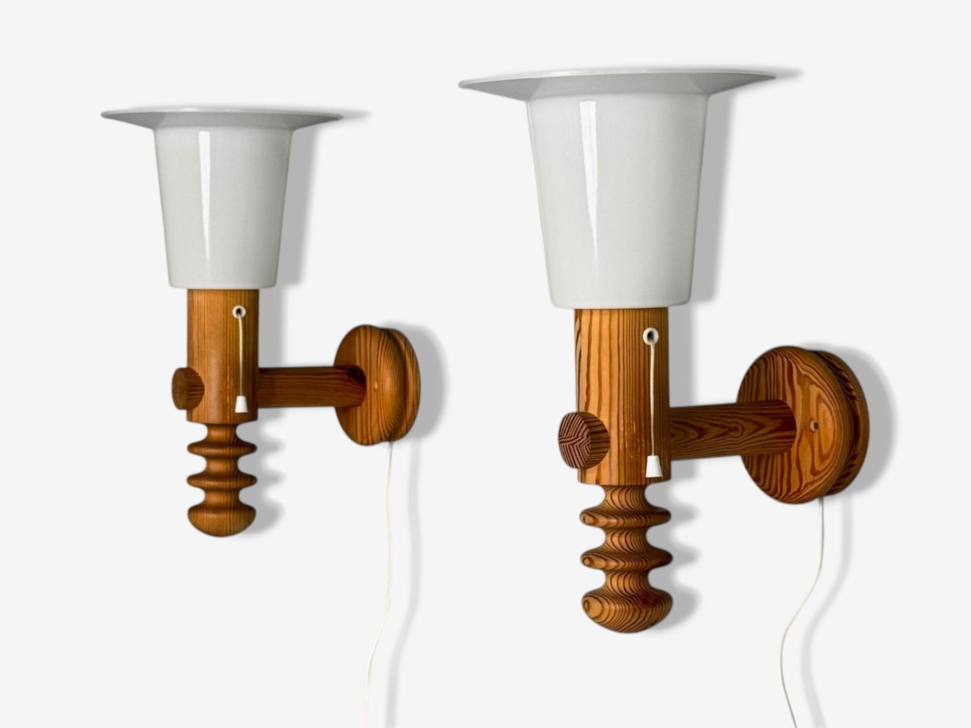 Uno Kristiansson, Swedish Modern, Pine, Fabric, Large Sconces, Sweden, 1970s